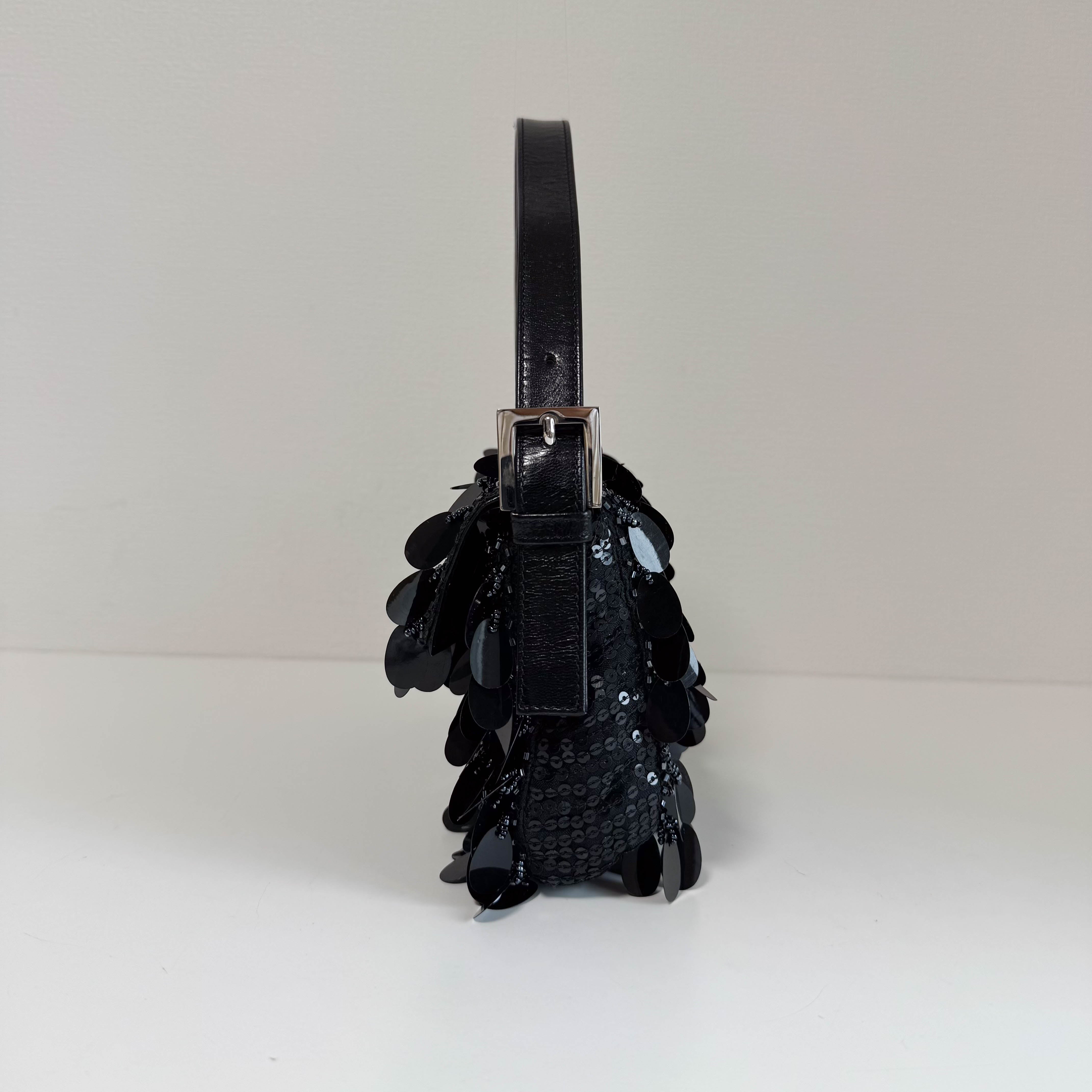 Limited Edition Baguette Black Sequin and Beaded Shoulder Bag