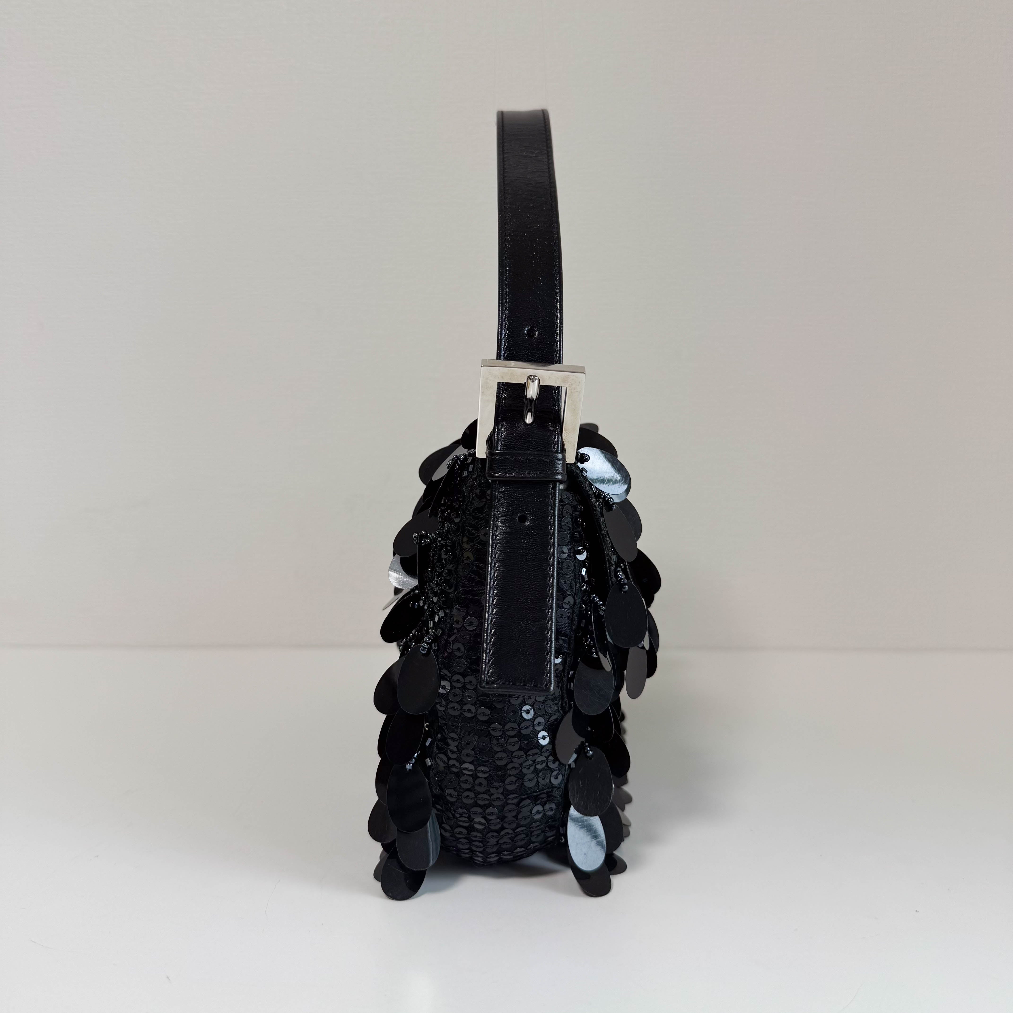 Limited Edition Baguette Black Sequin and Beaded Shoulder Bag