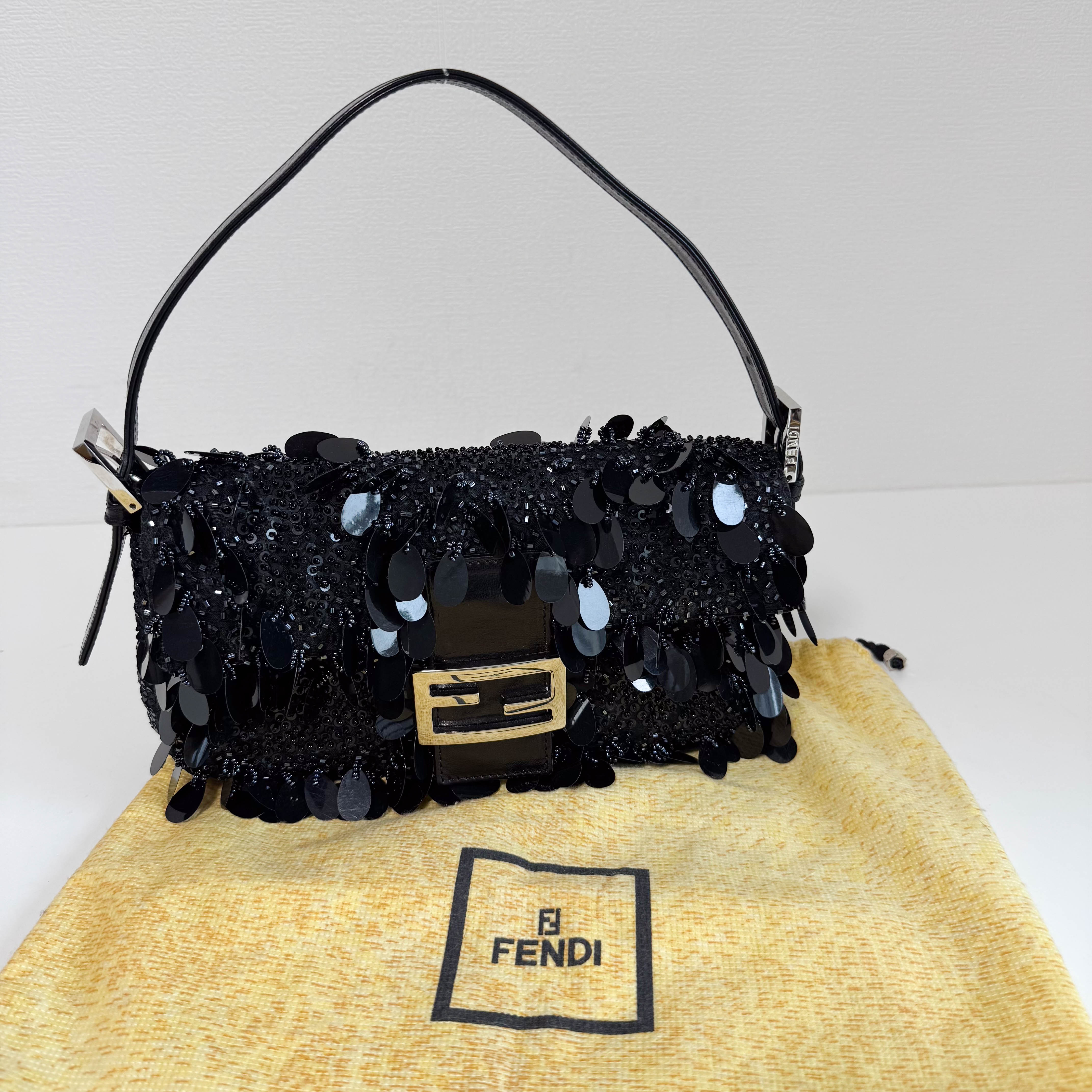 Limited Edition Baguette Black Sequin and Beaded Shoulder Bag