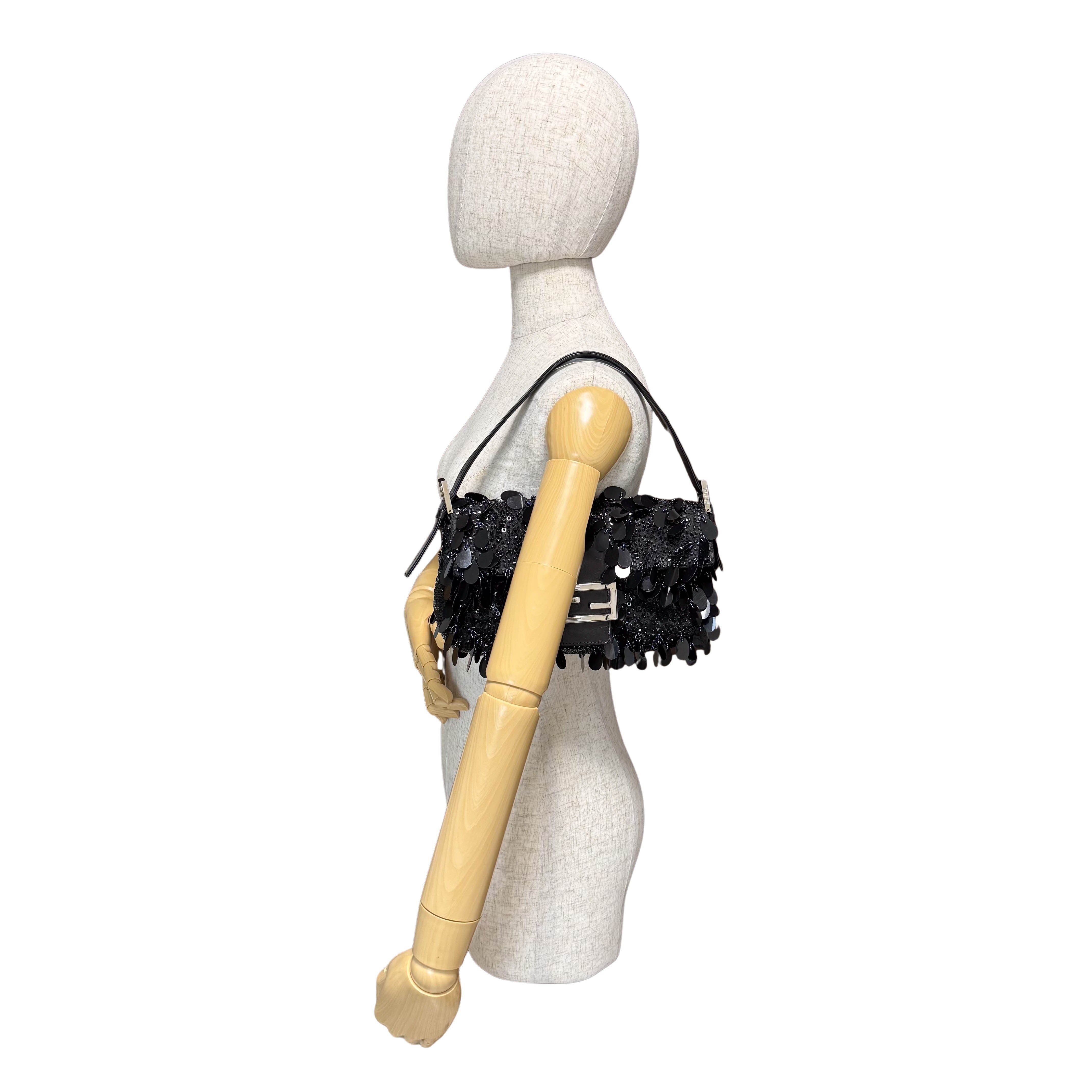 Limited Edition Baguette Black Sequin and Beaded Shoulder Bag