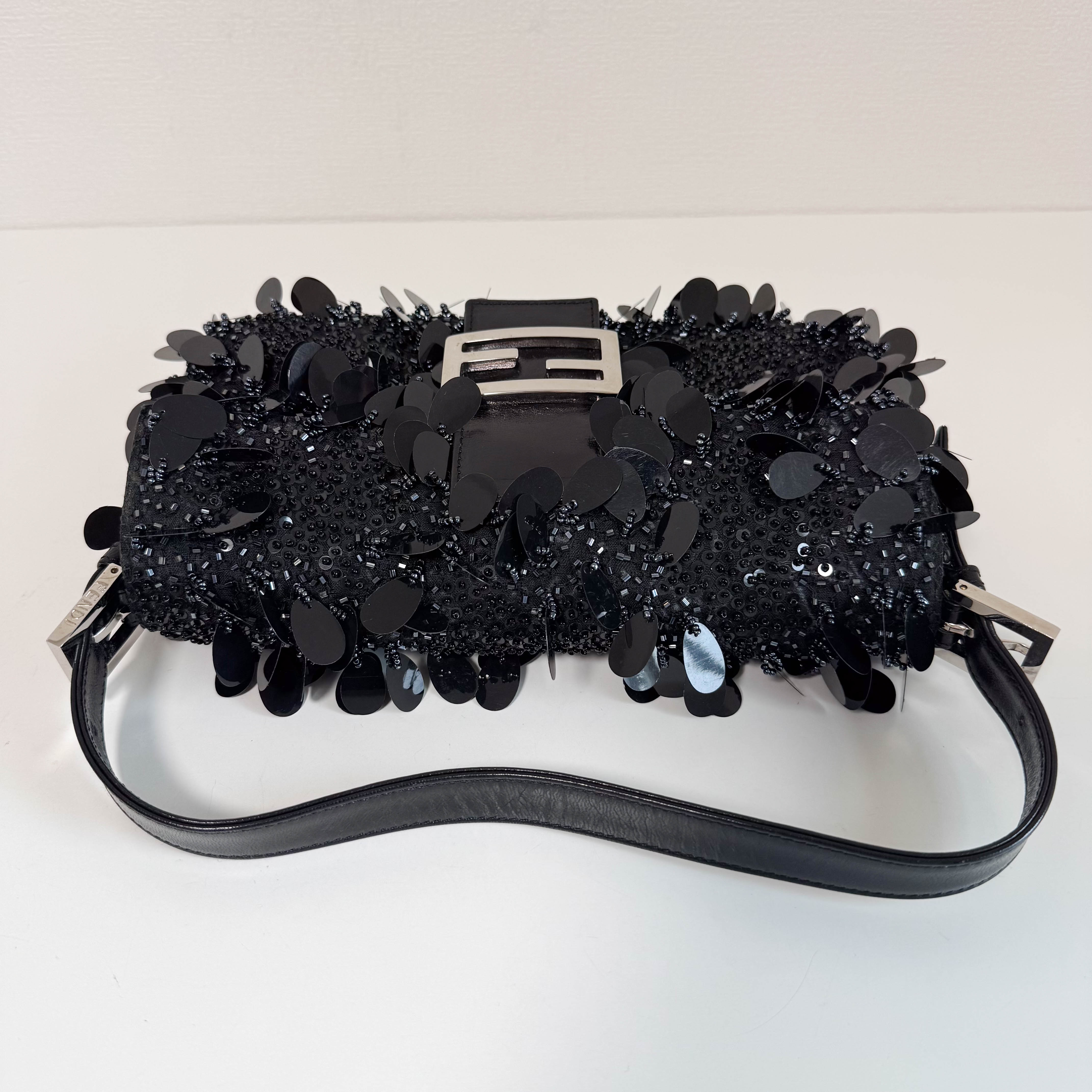 Limited Edition Baguette Black Sequin and Beaded Shoulder Bag
