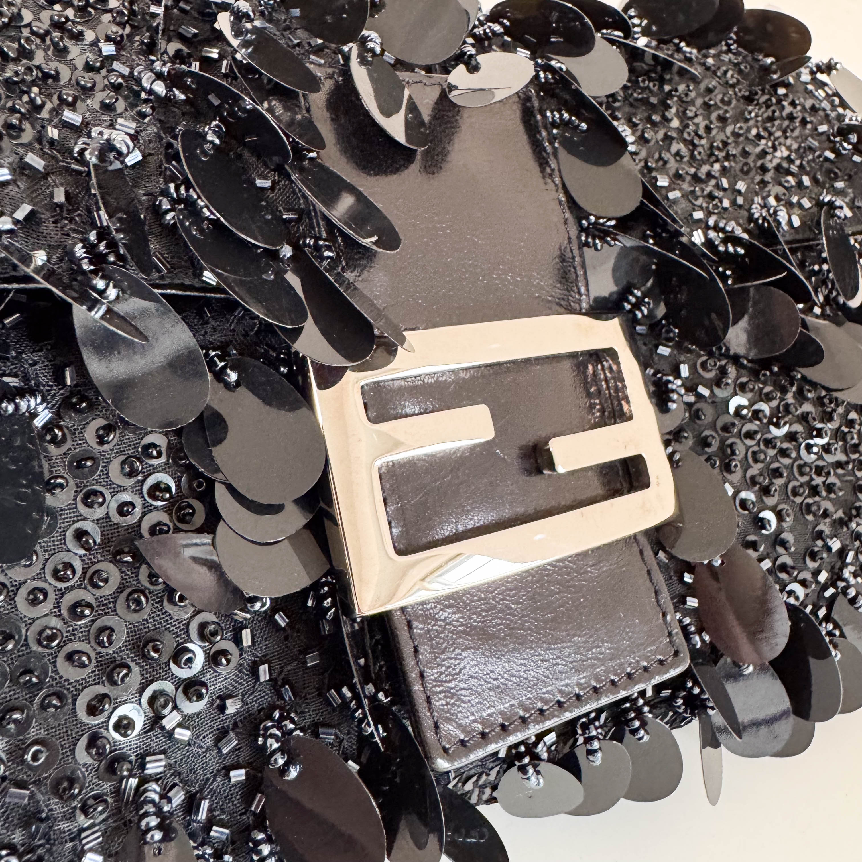 Limited Edition Baguette Black Sequin and Beaded Shoulder Bag