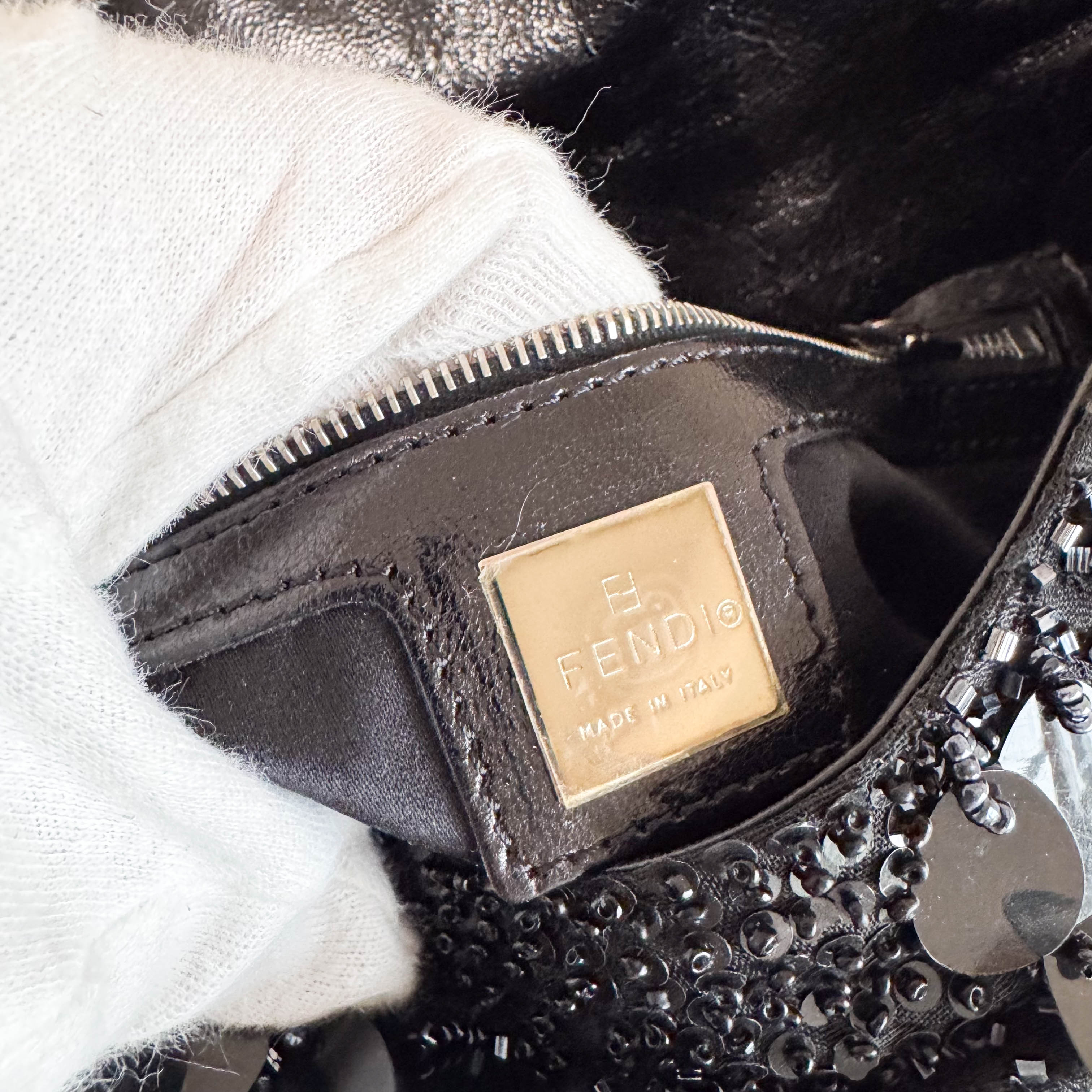 Limited Edition Baguette Black Sequin and Beaded Shoulder Bag