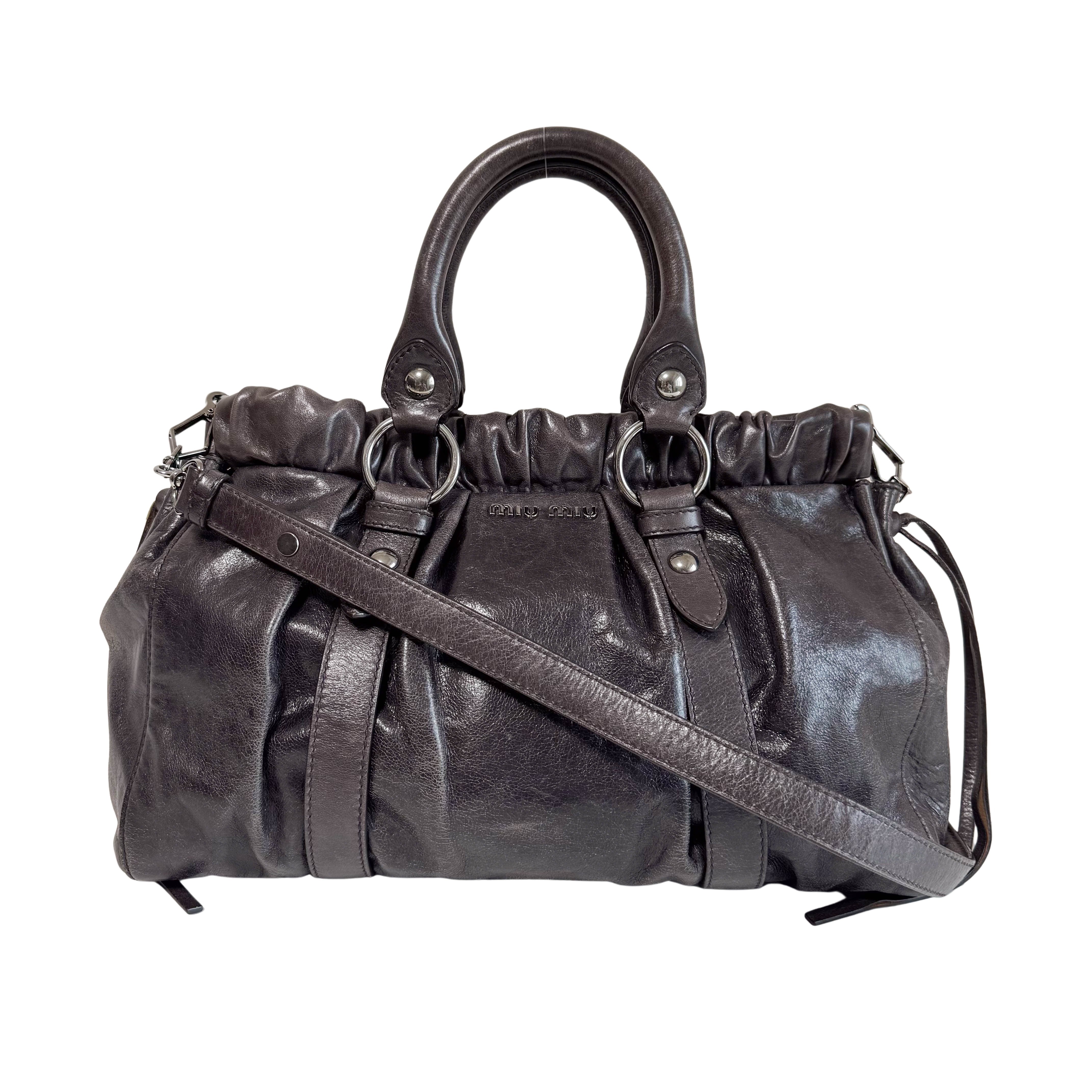 Vitello Grey Leather Top Handle Bag