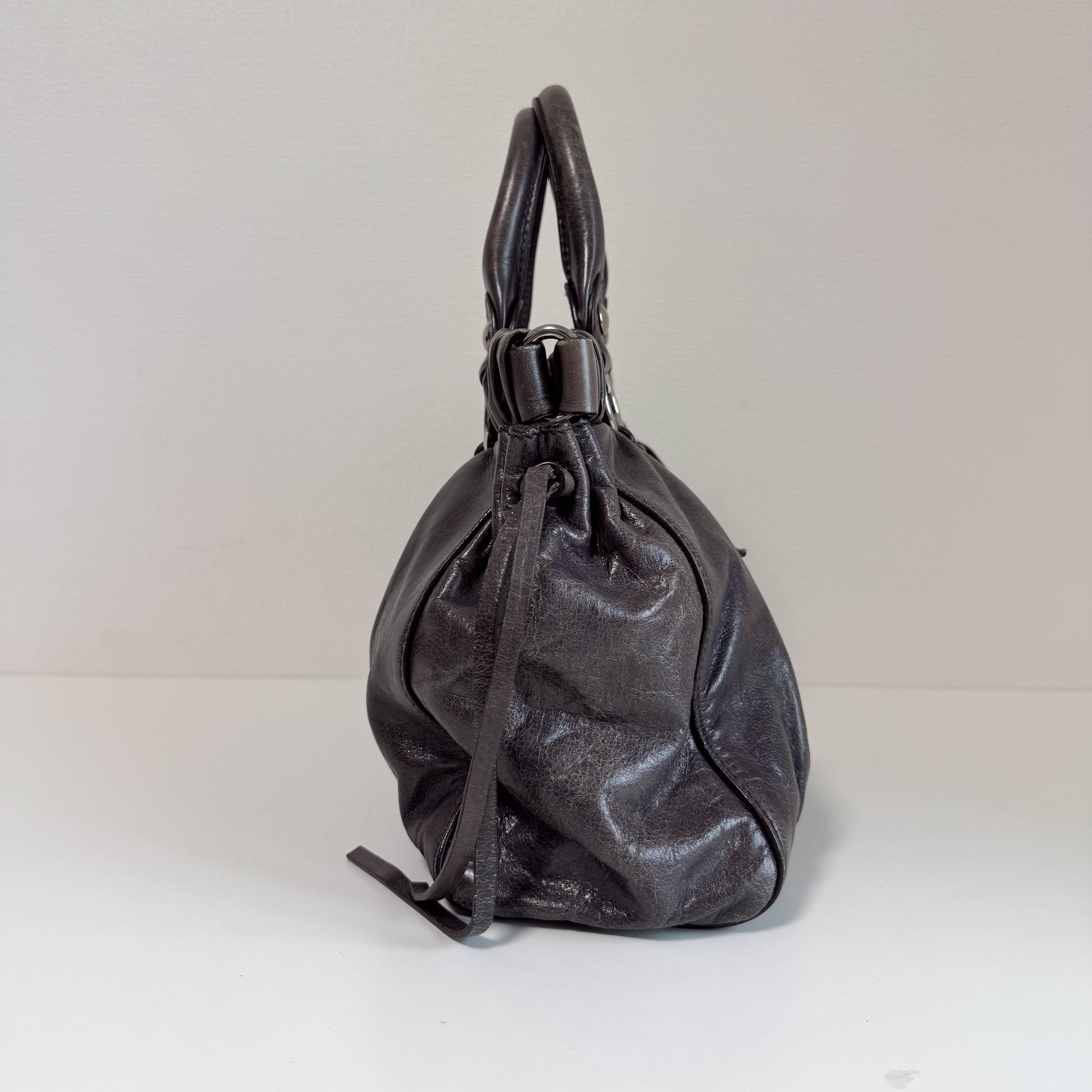 Vitello Grey Leather Top Handle Bag