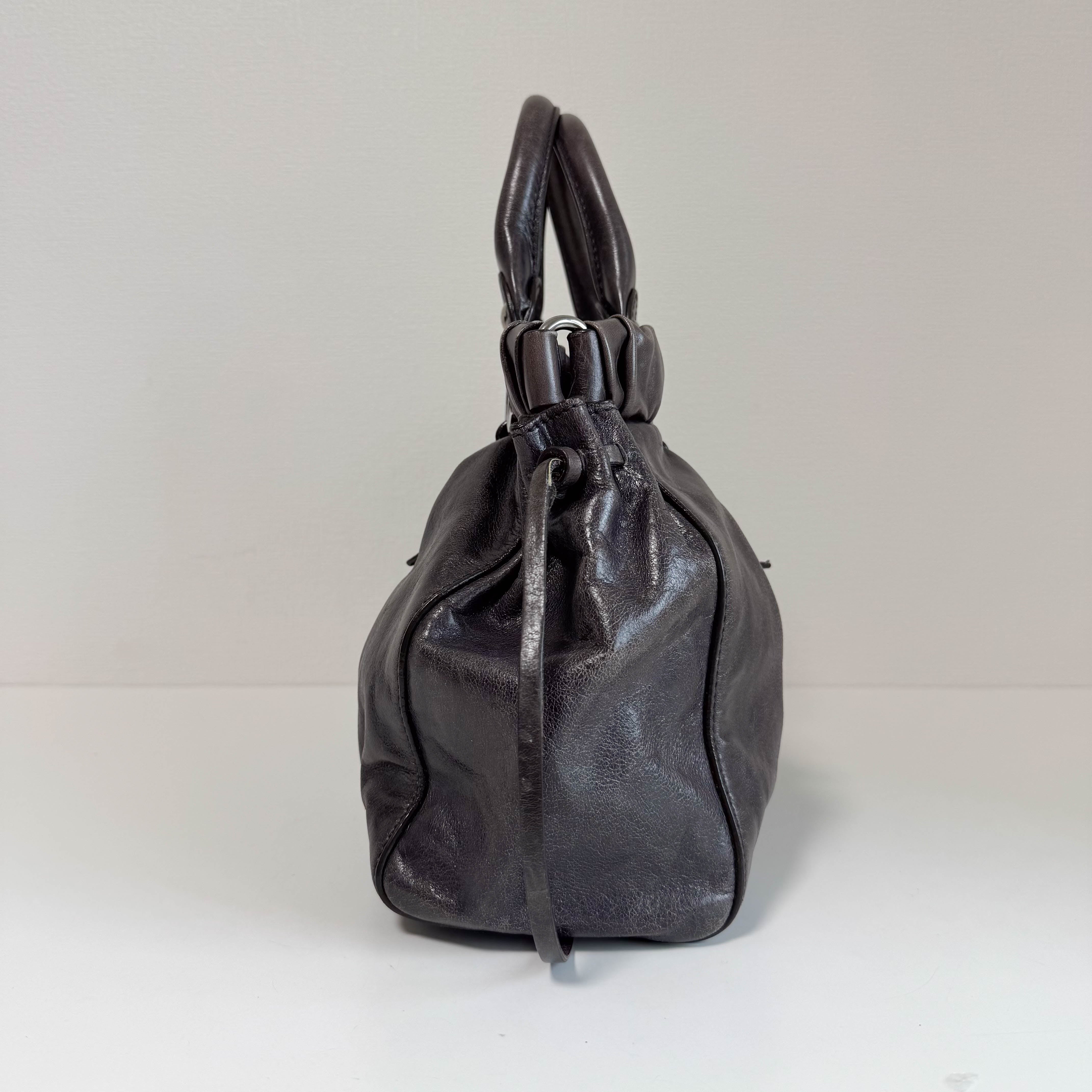 Vitello Grey Leather Top Handle Bag