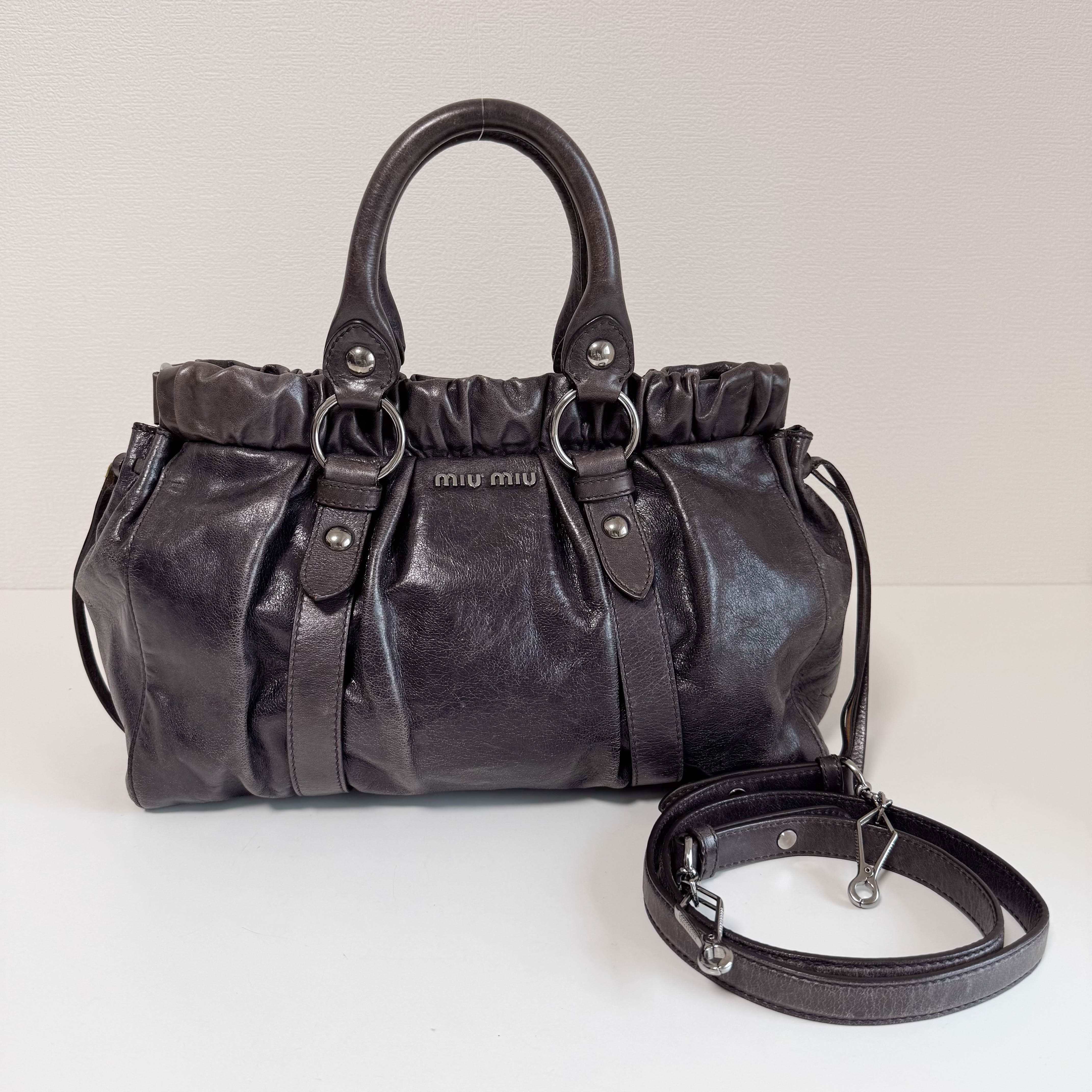 Vitello Grey Leather Top Handle Bag