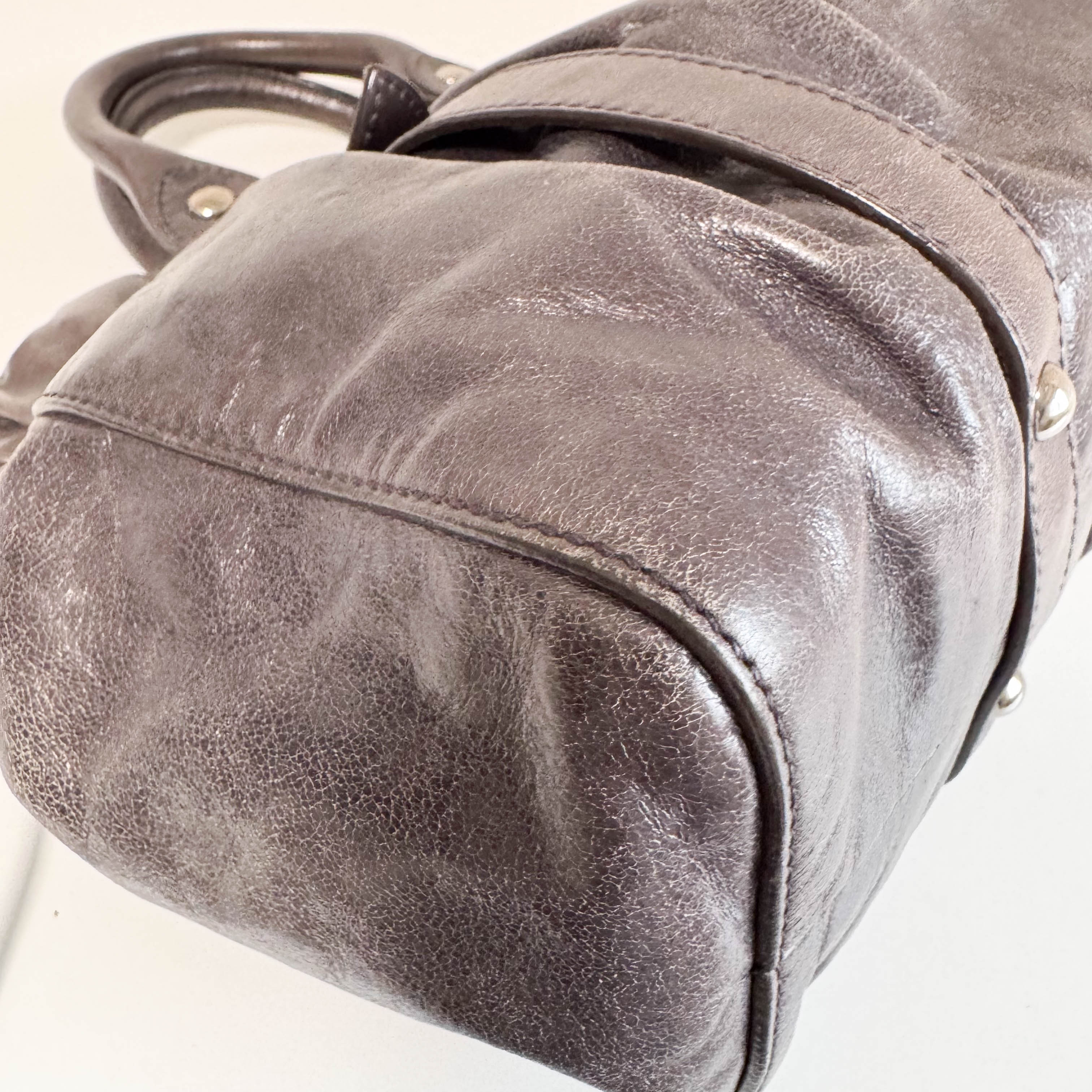 Vitello Grey Leather Top Handle Bag