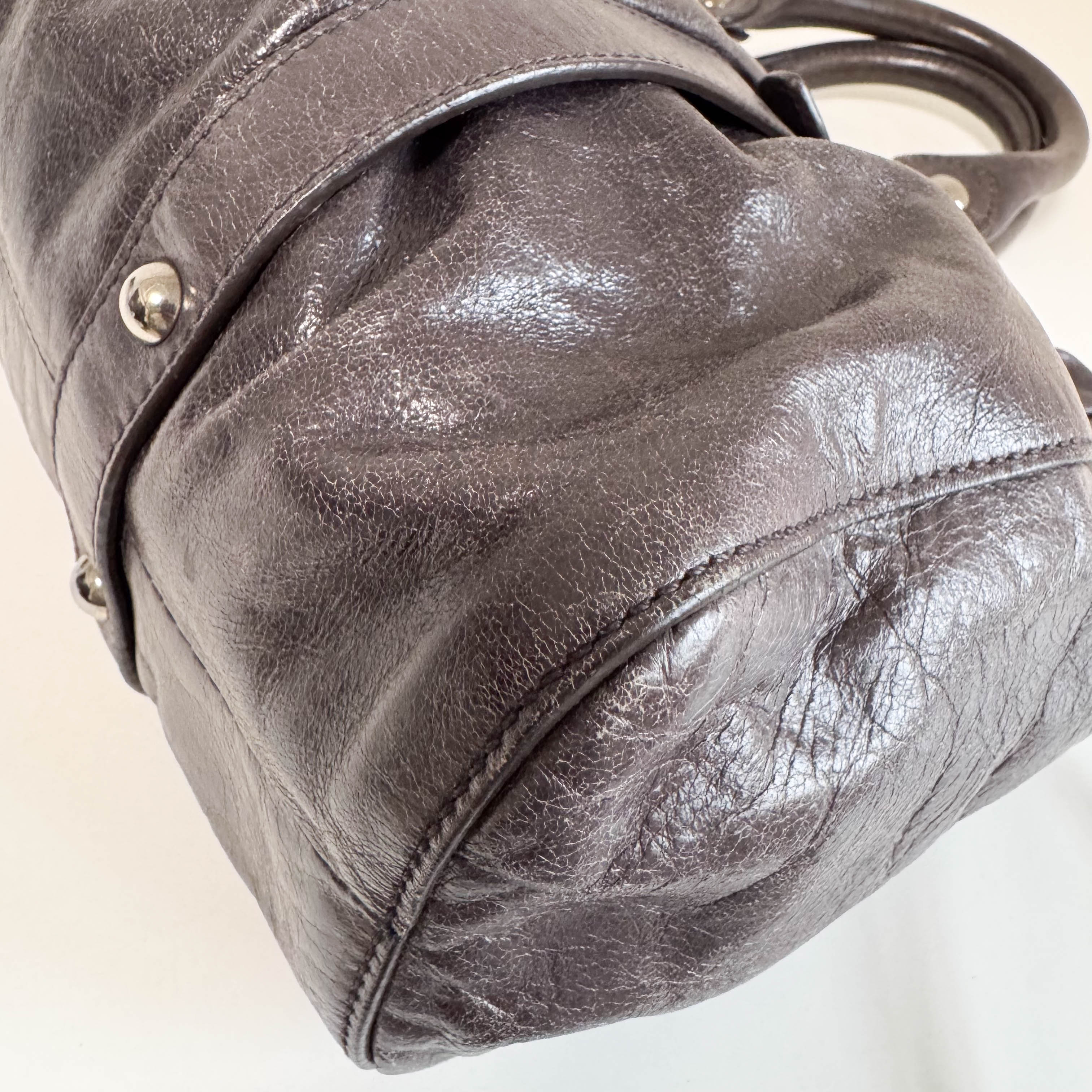 Vitello Grey Leather Top Handle Bag