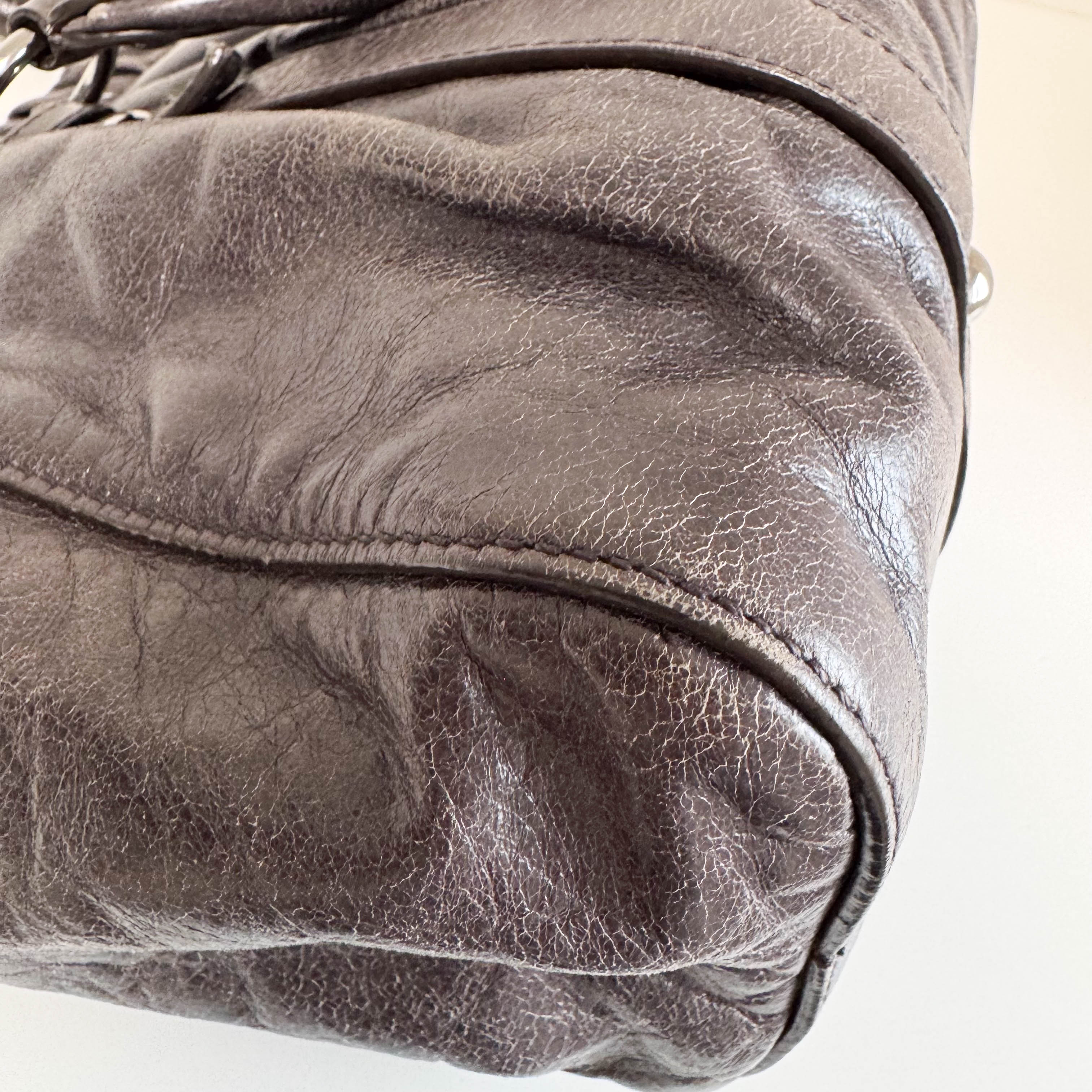 Vitello Grey Leather Top Handle Bag