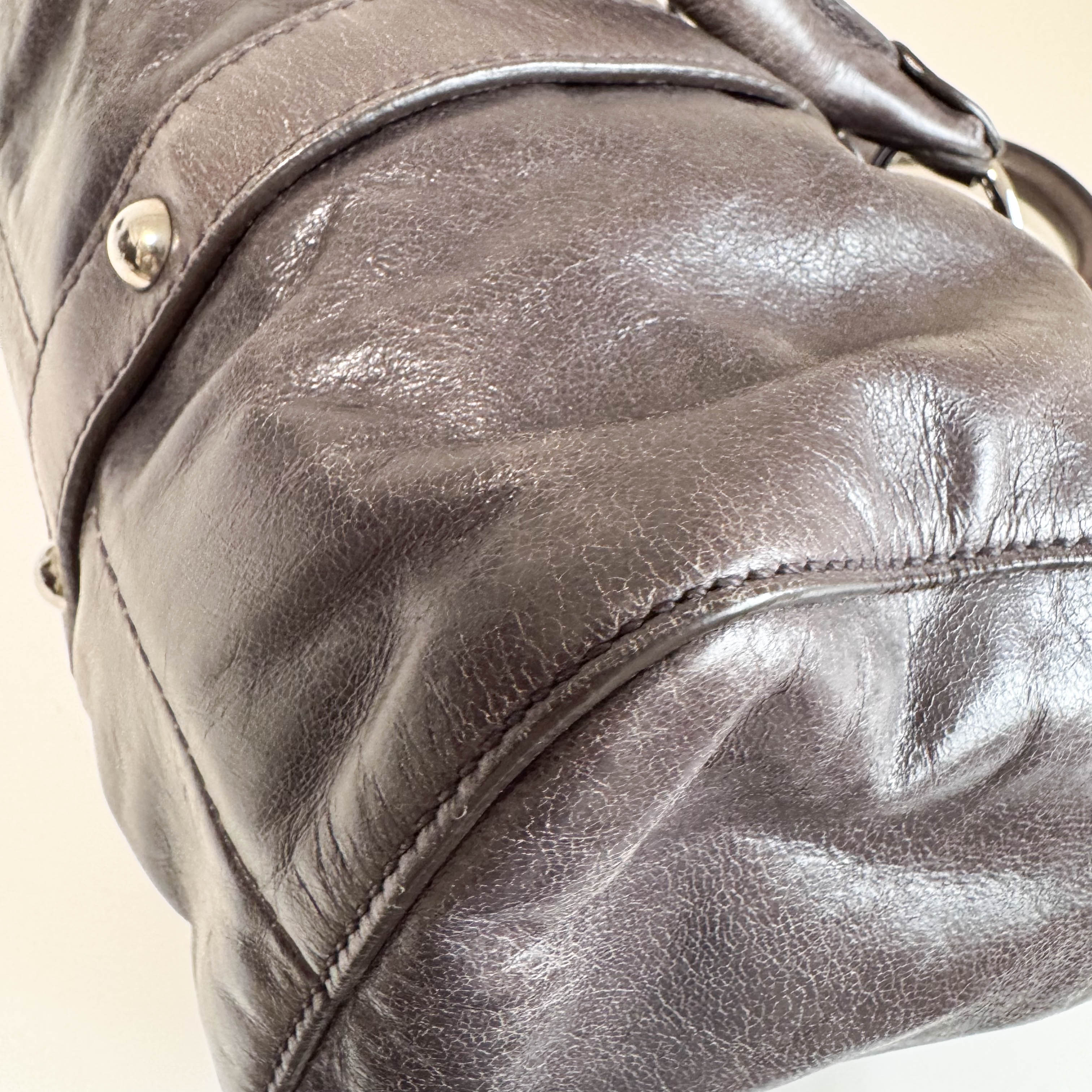 Vitello Grey Leather Top Handle Bag