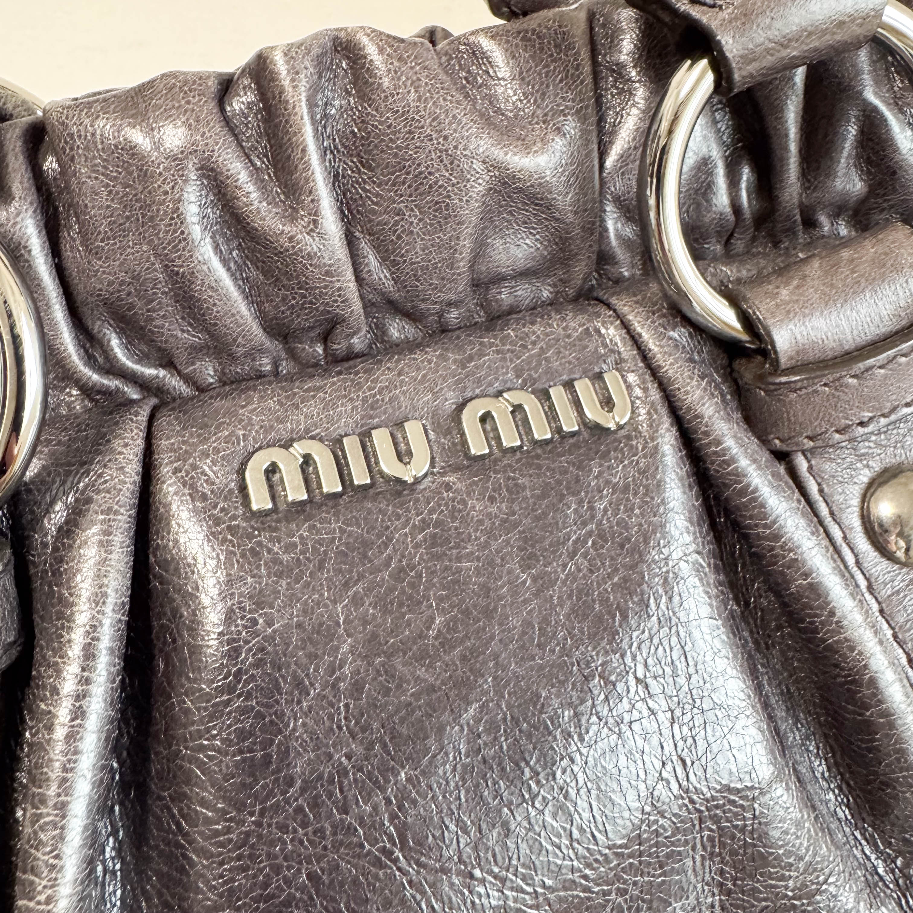 Vitello Grey Leather Top Handle Bag