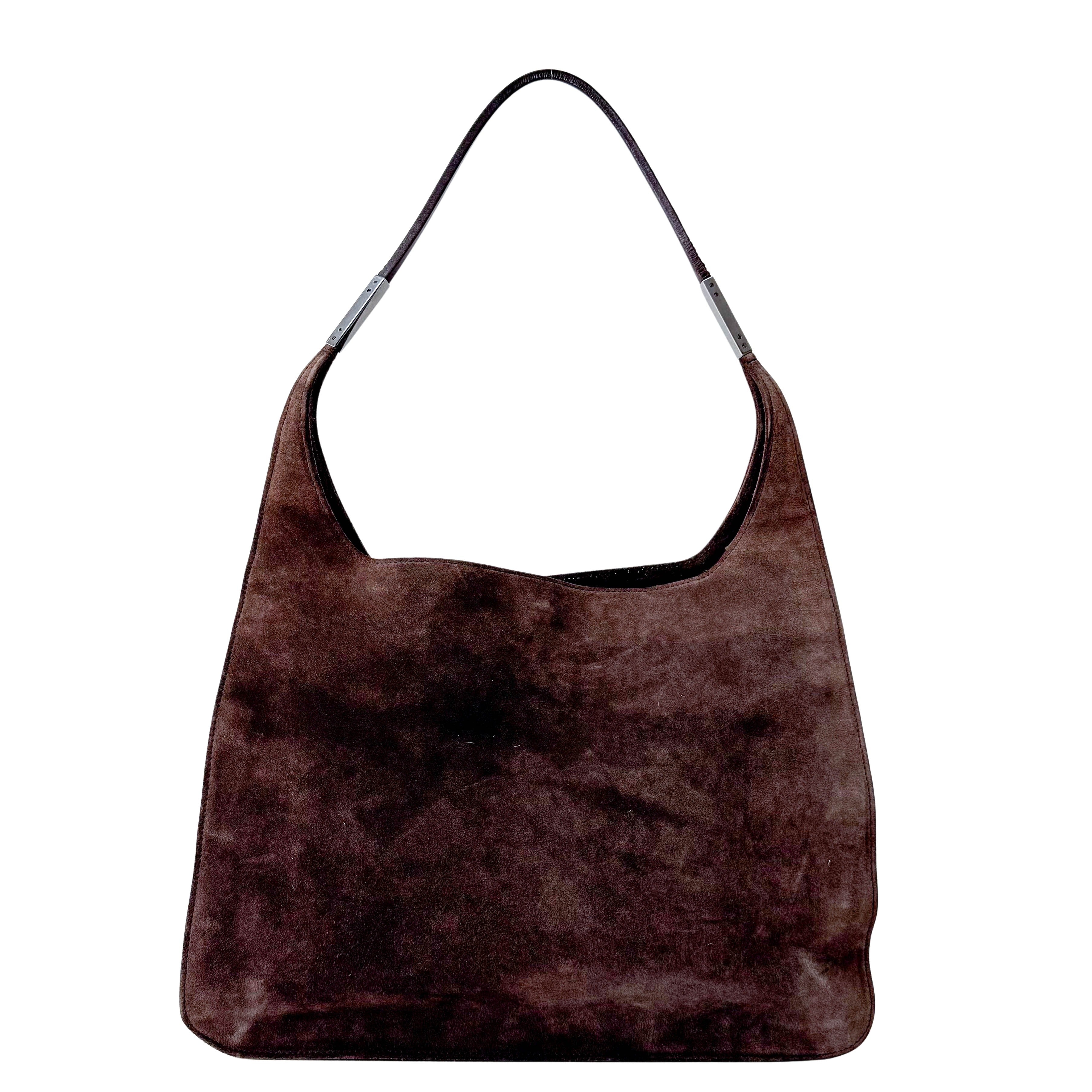 Dark Brown Suede Hobo Shoulder Bag