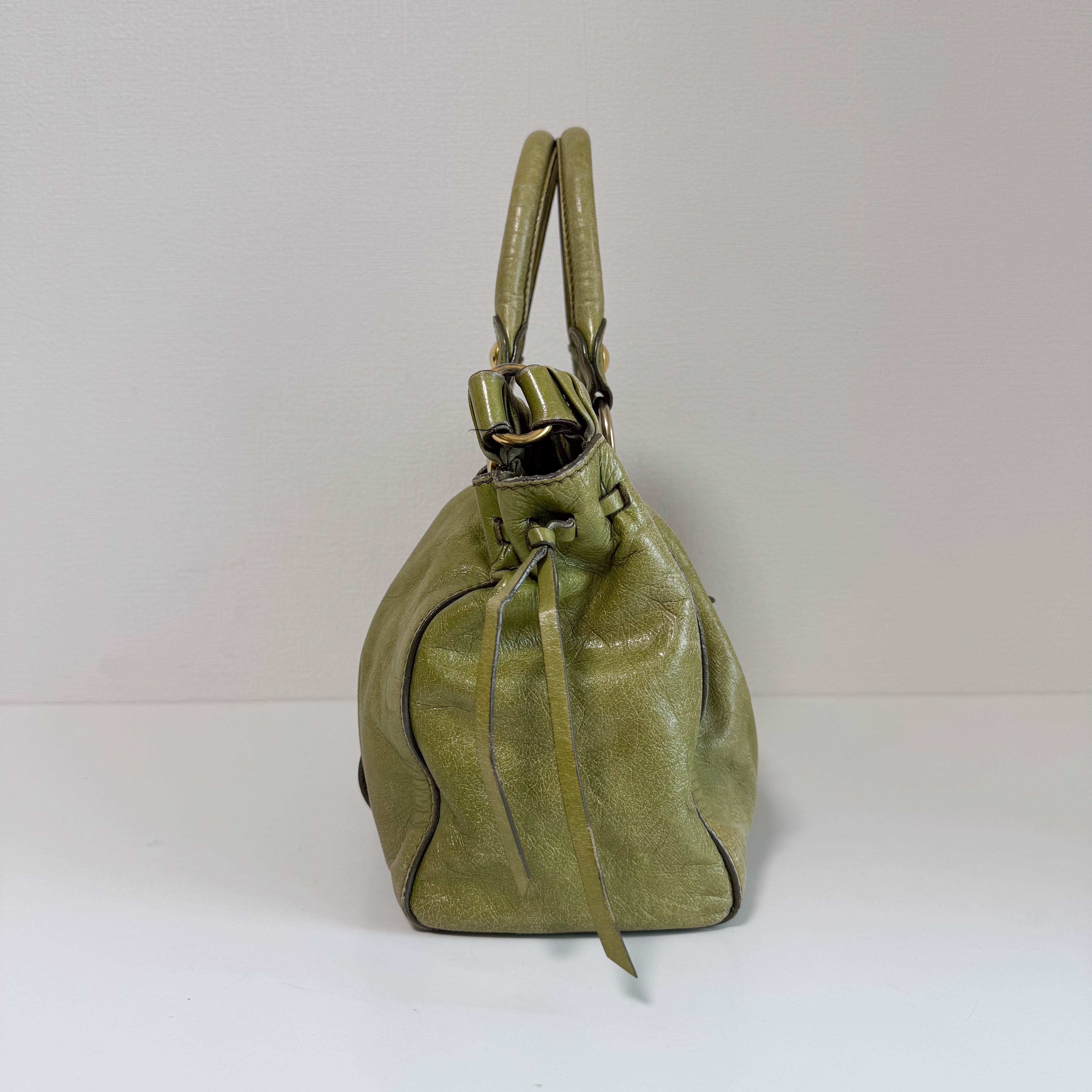 Vitello Bauletto Green Leather Handle/Shoulder Bag