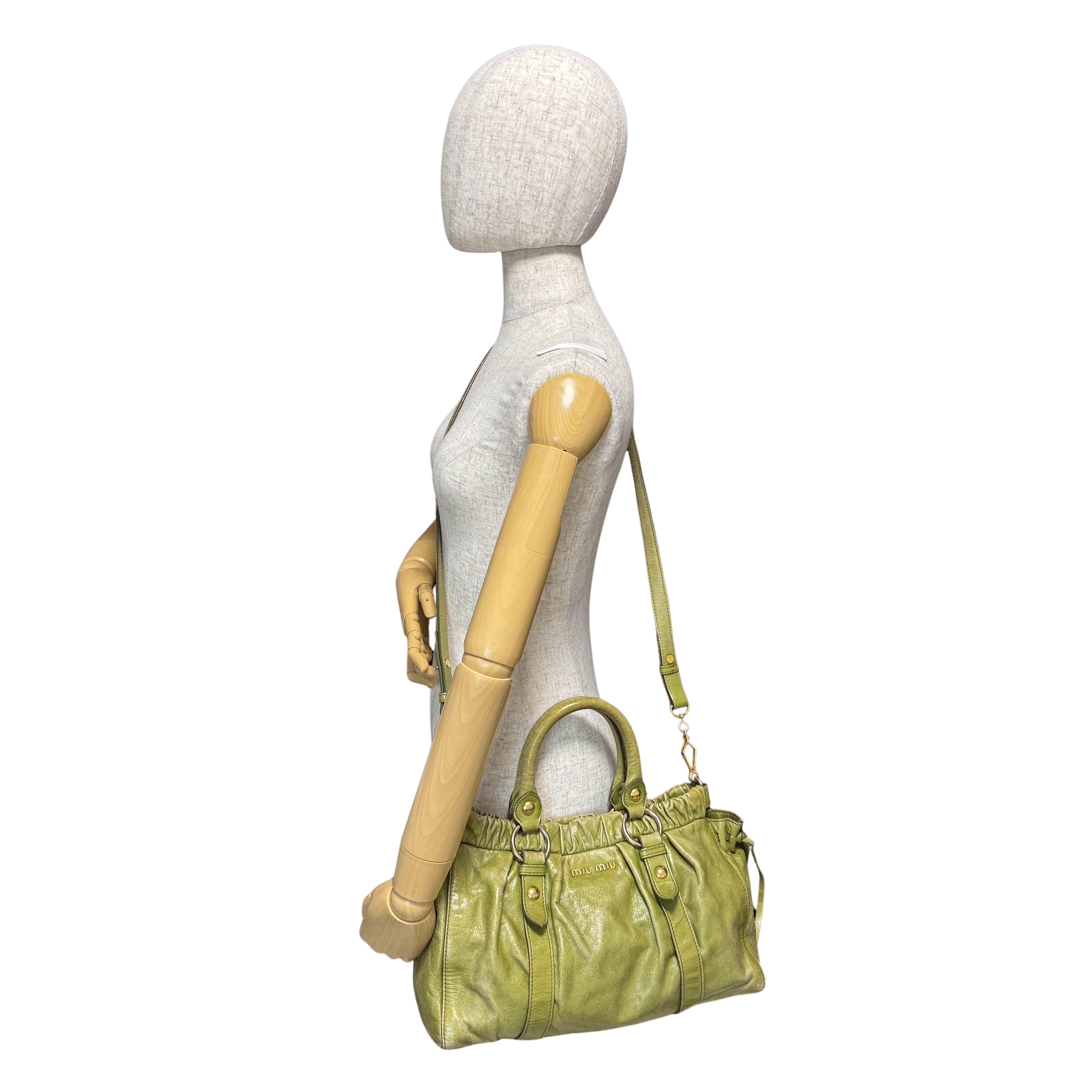 Vitello Bauletto Green Leather Handle/Shoulder Bag