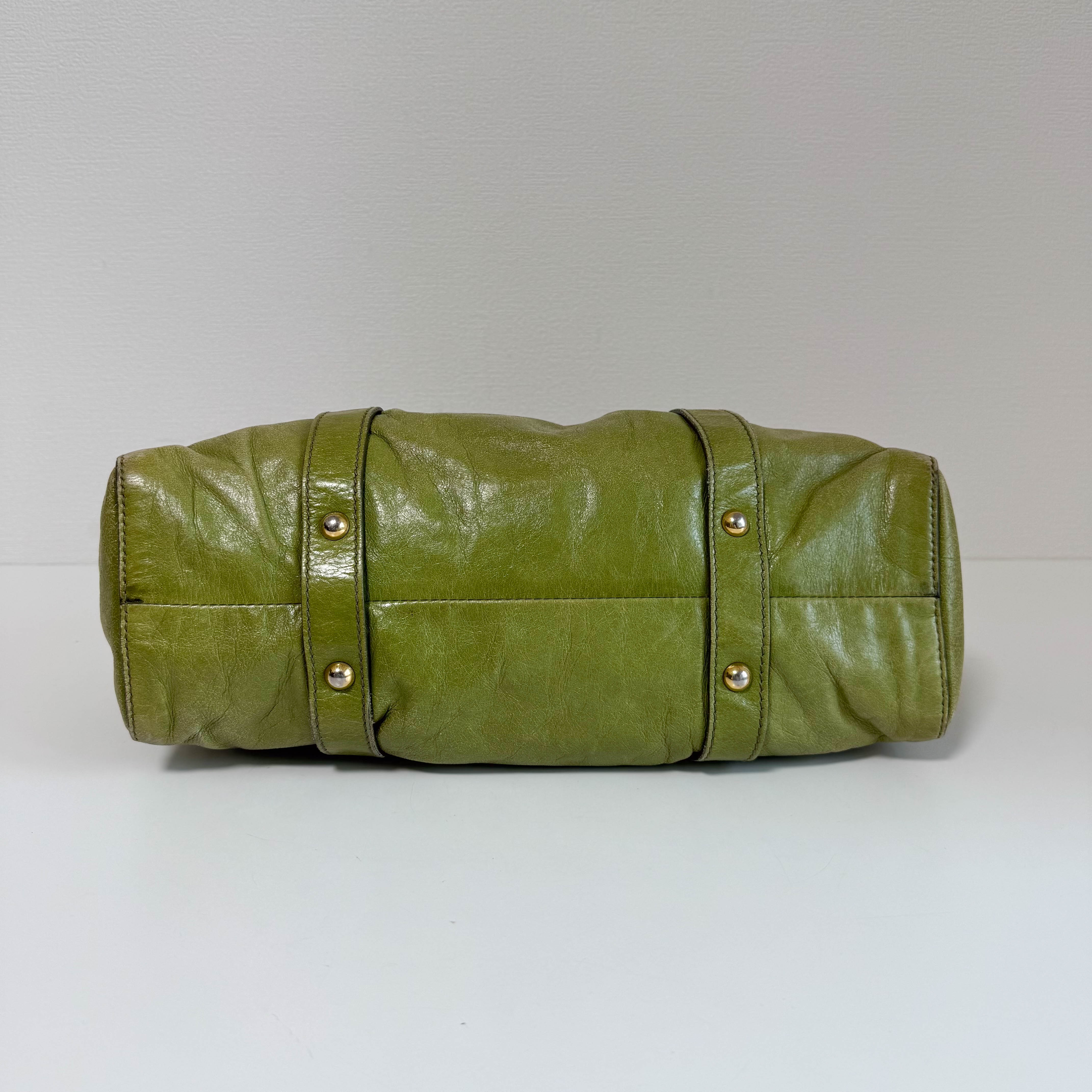 Vitello Bauletto Green Leather Handle/Shoulder Bag