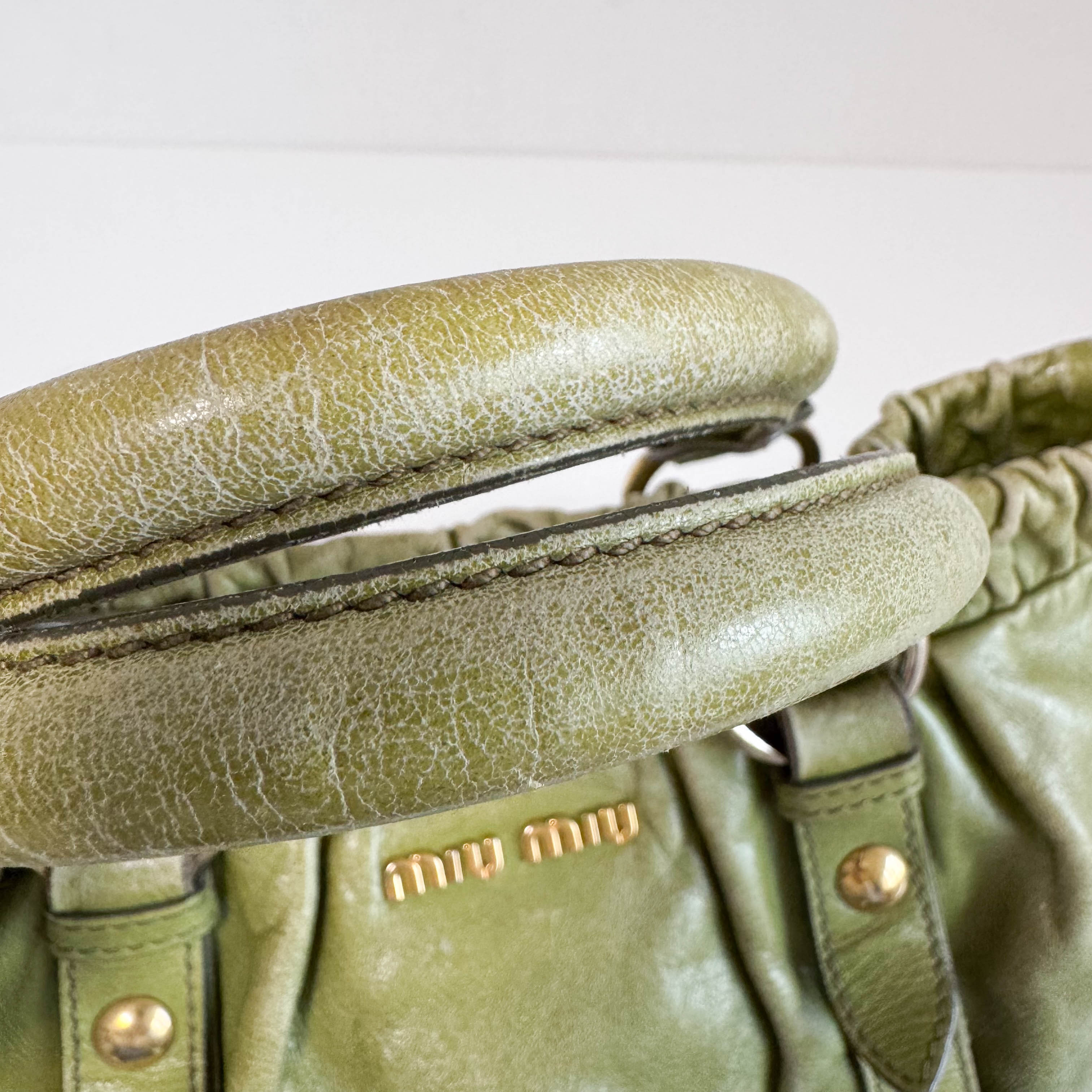 Vitello Bauletto Green Leather Handle/Shoulder Bag