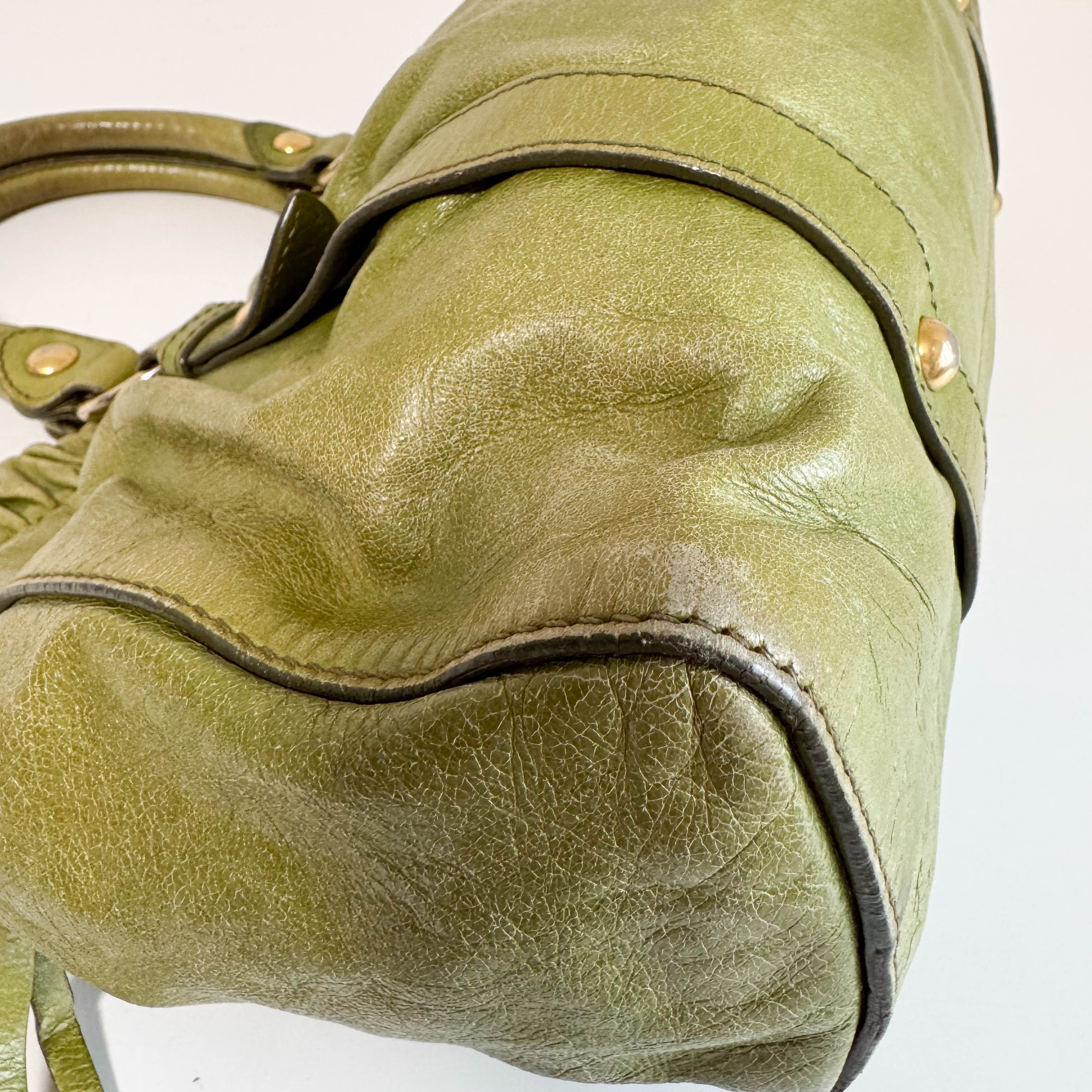 Vitello Bauletto Green Leather Handle/Shoulder Bag