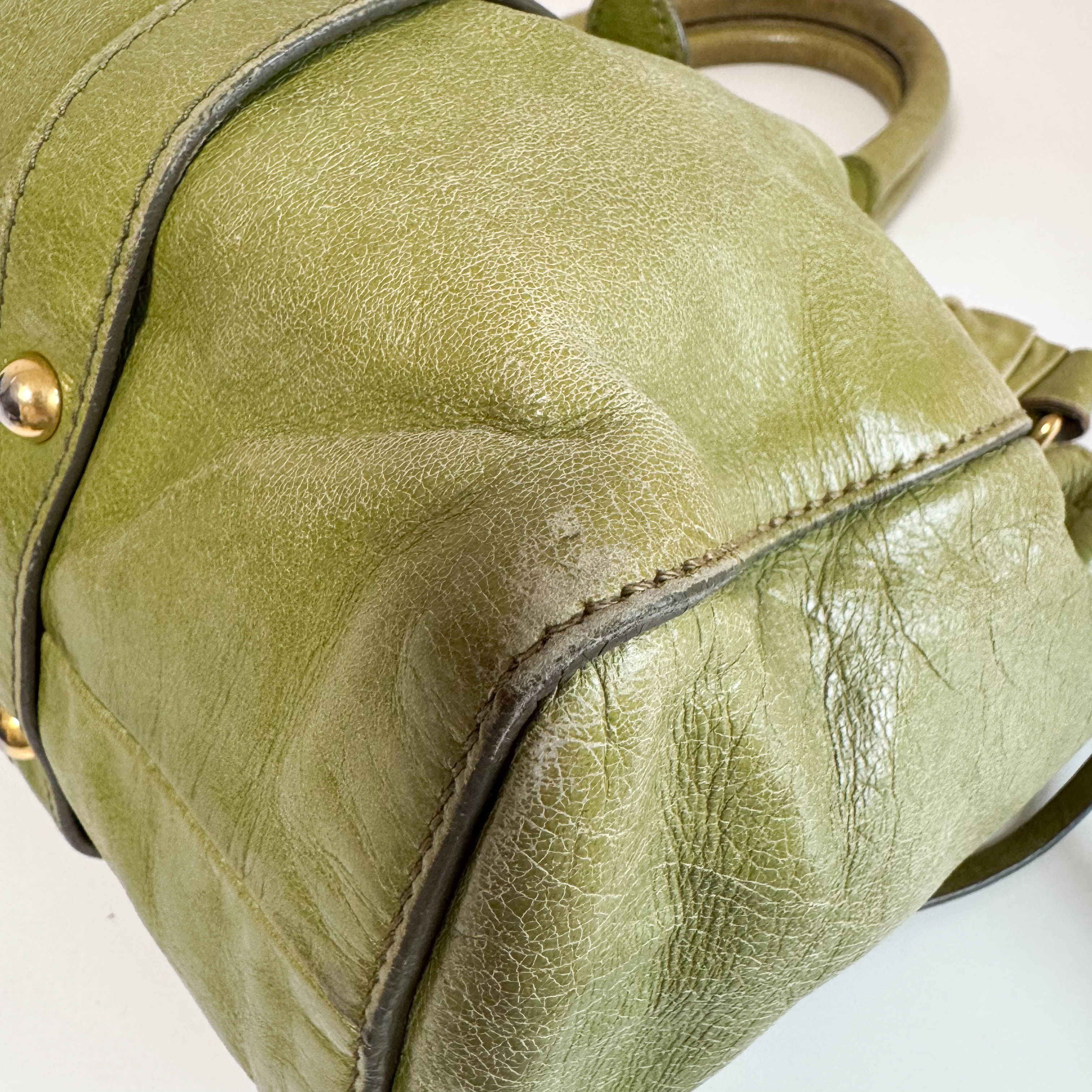 Vitello Bauletto Green Leather Handle/Shoulder Bag