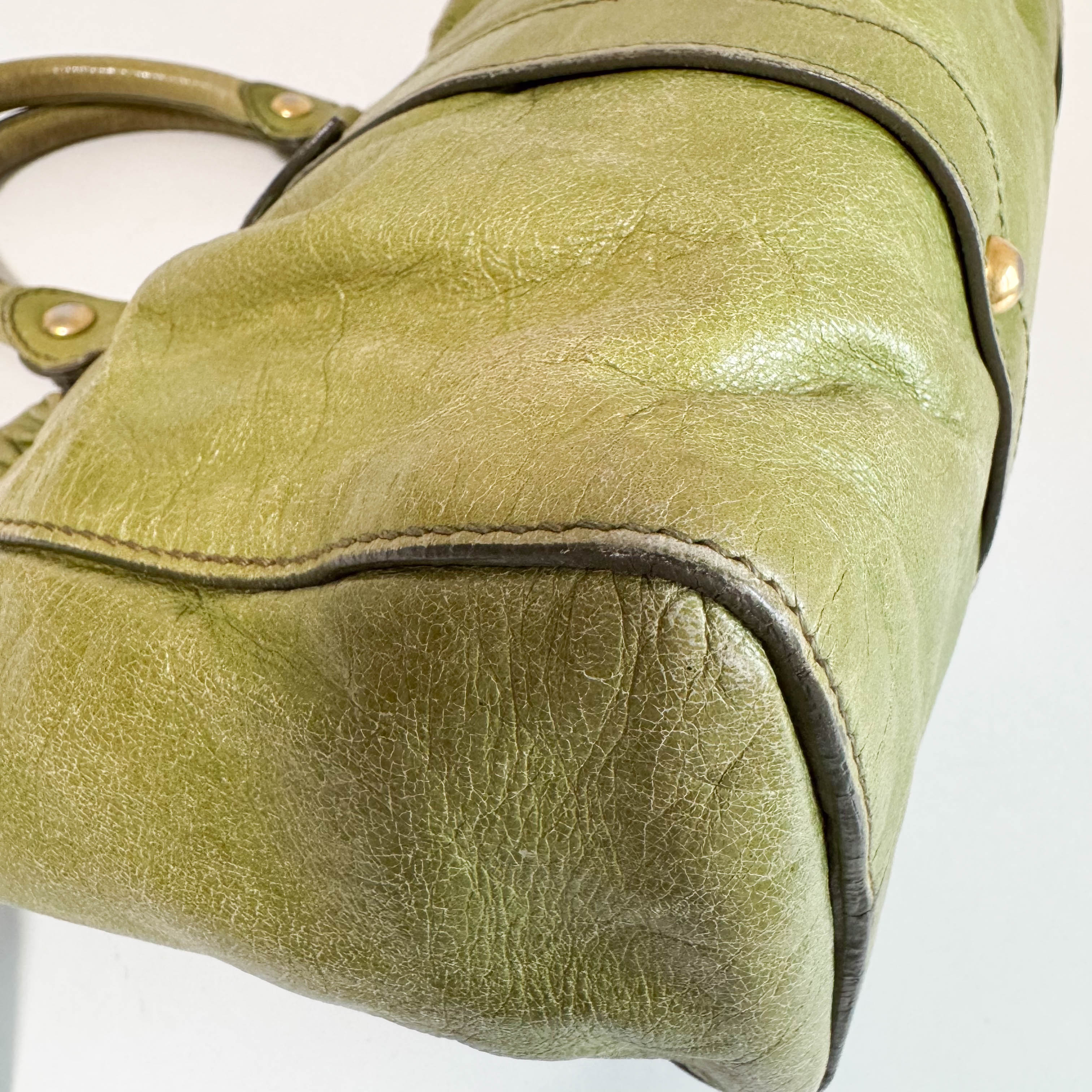 Vitello Bauletto Green Leather Handle/Shoulder Bag