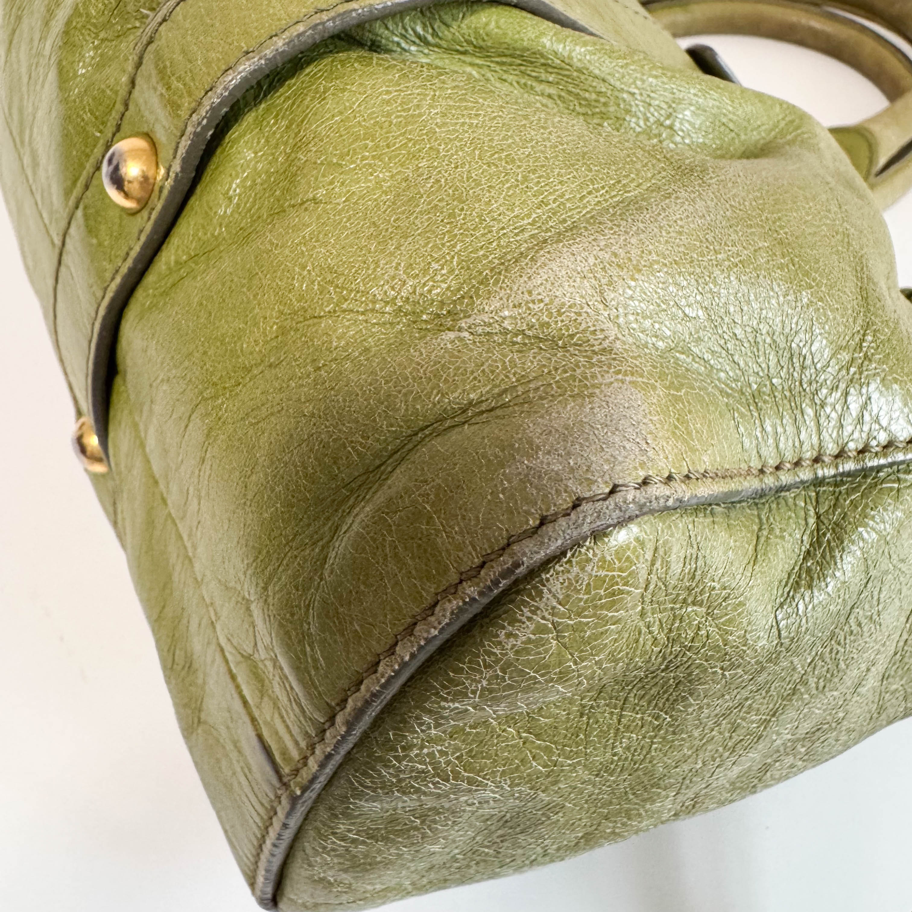 Vitello Bauletto Green Leather Handle/Shoulder Bag