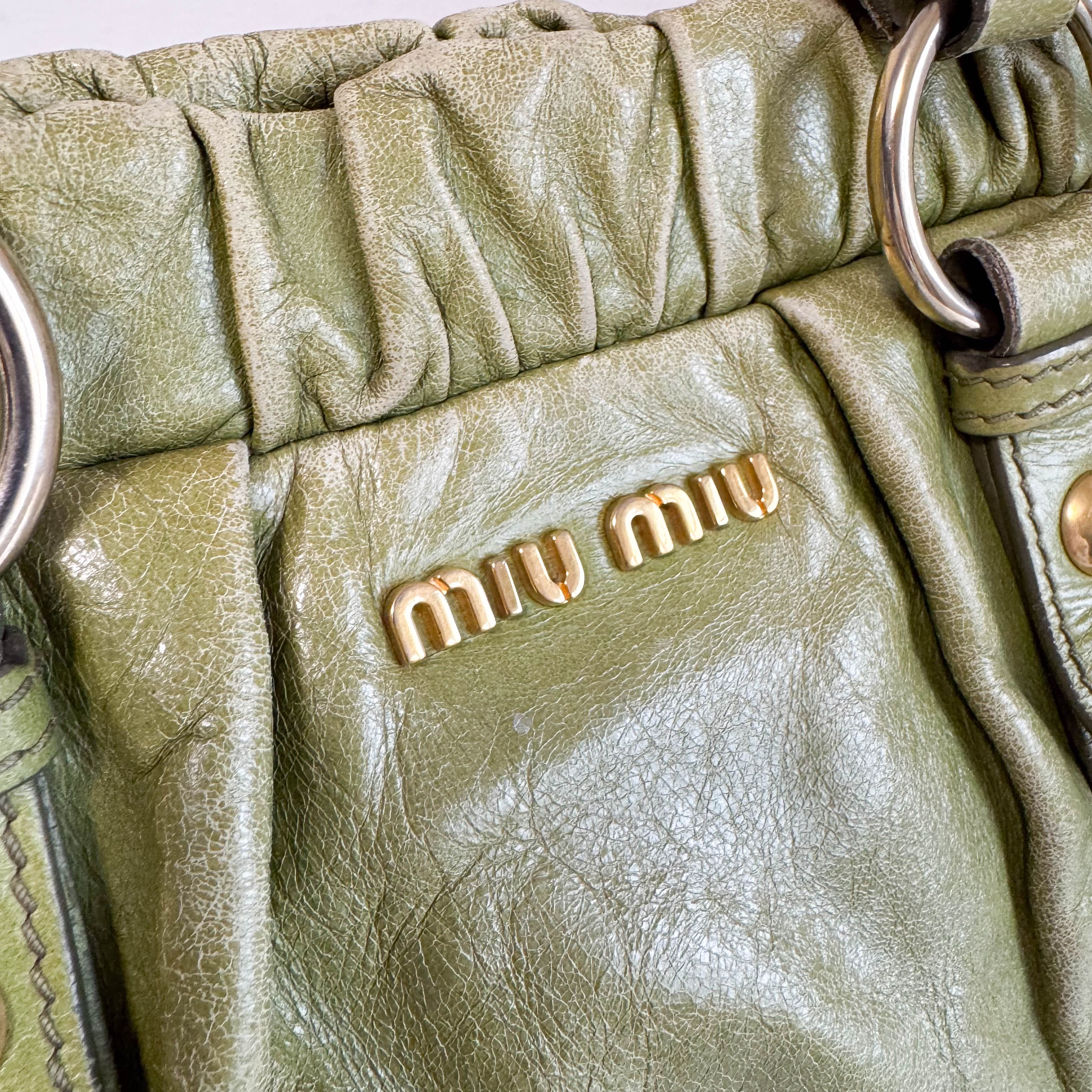 Vitello Bauletto Green Leather Handle/Shoulder Bag