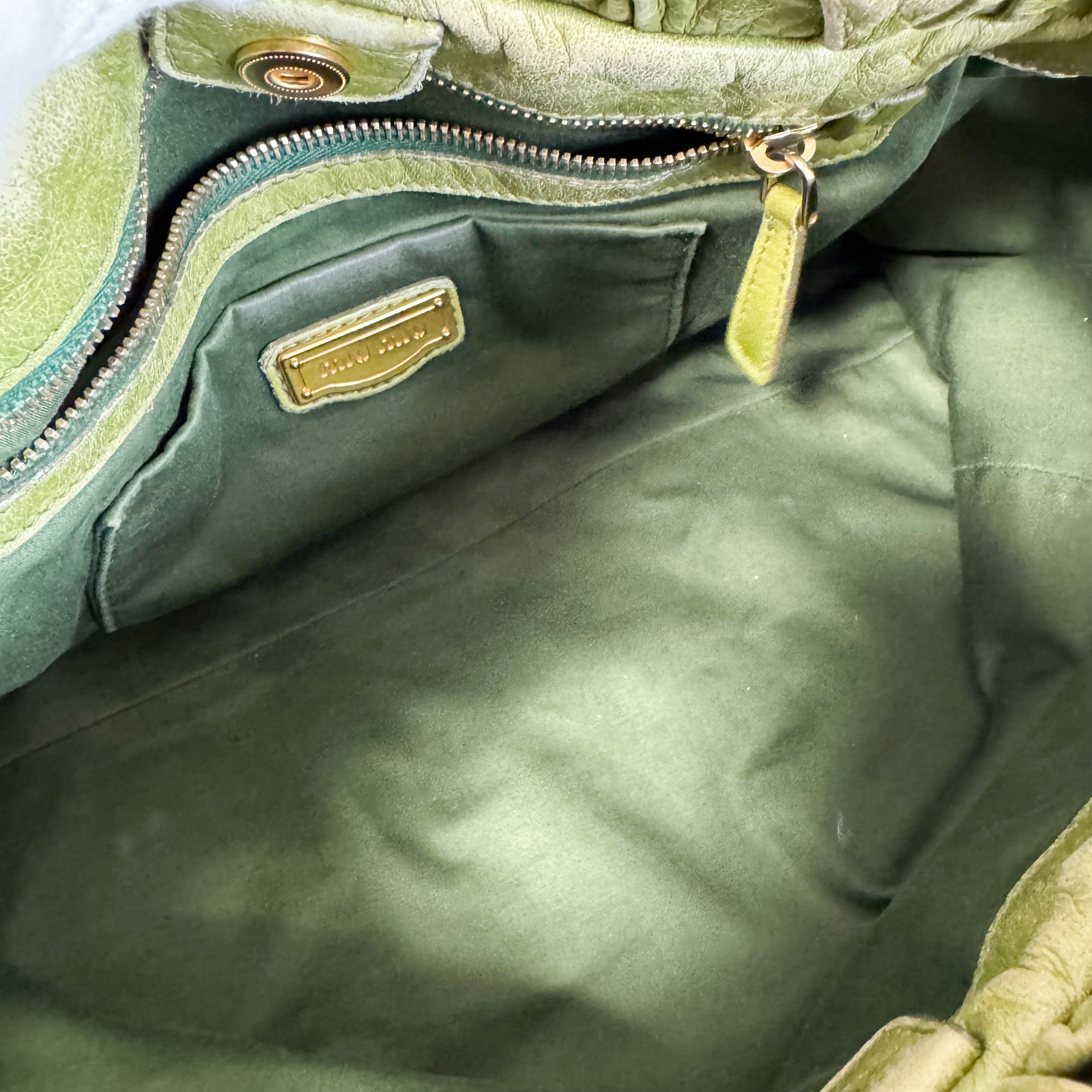 Vitello Bauletto Green Leather Handle/Shoulder Bag