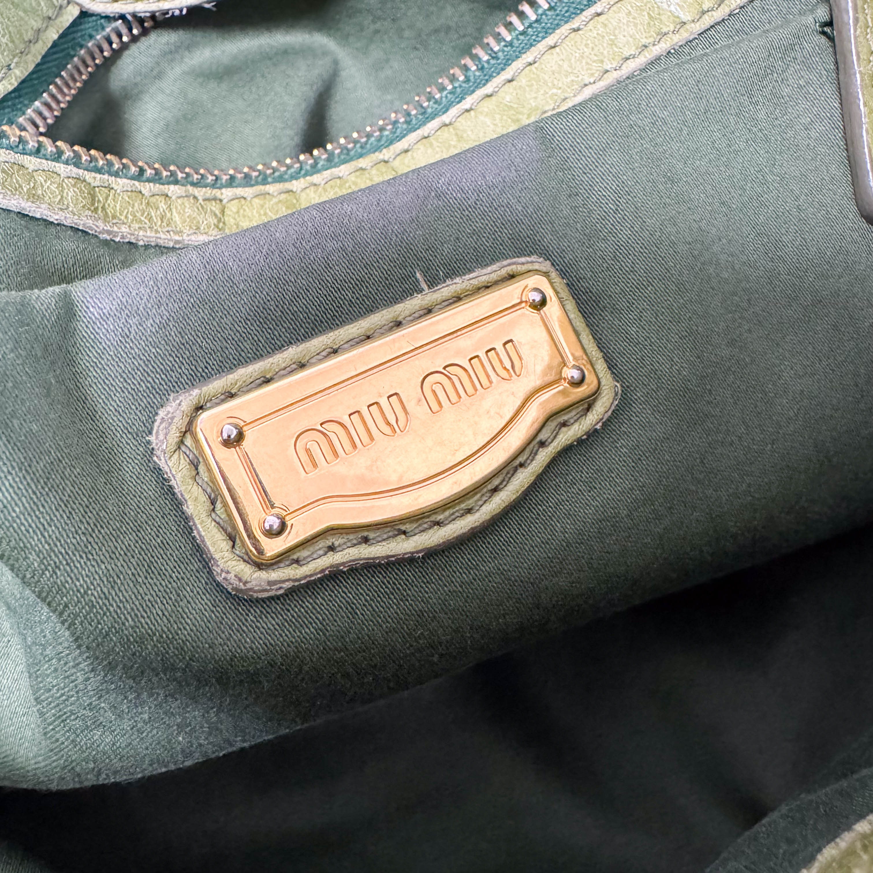 Vitello Bauletto Green Leather Handle/Shoulder Bag