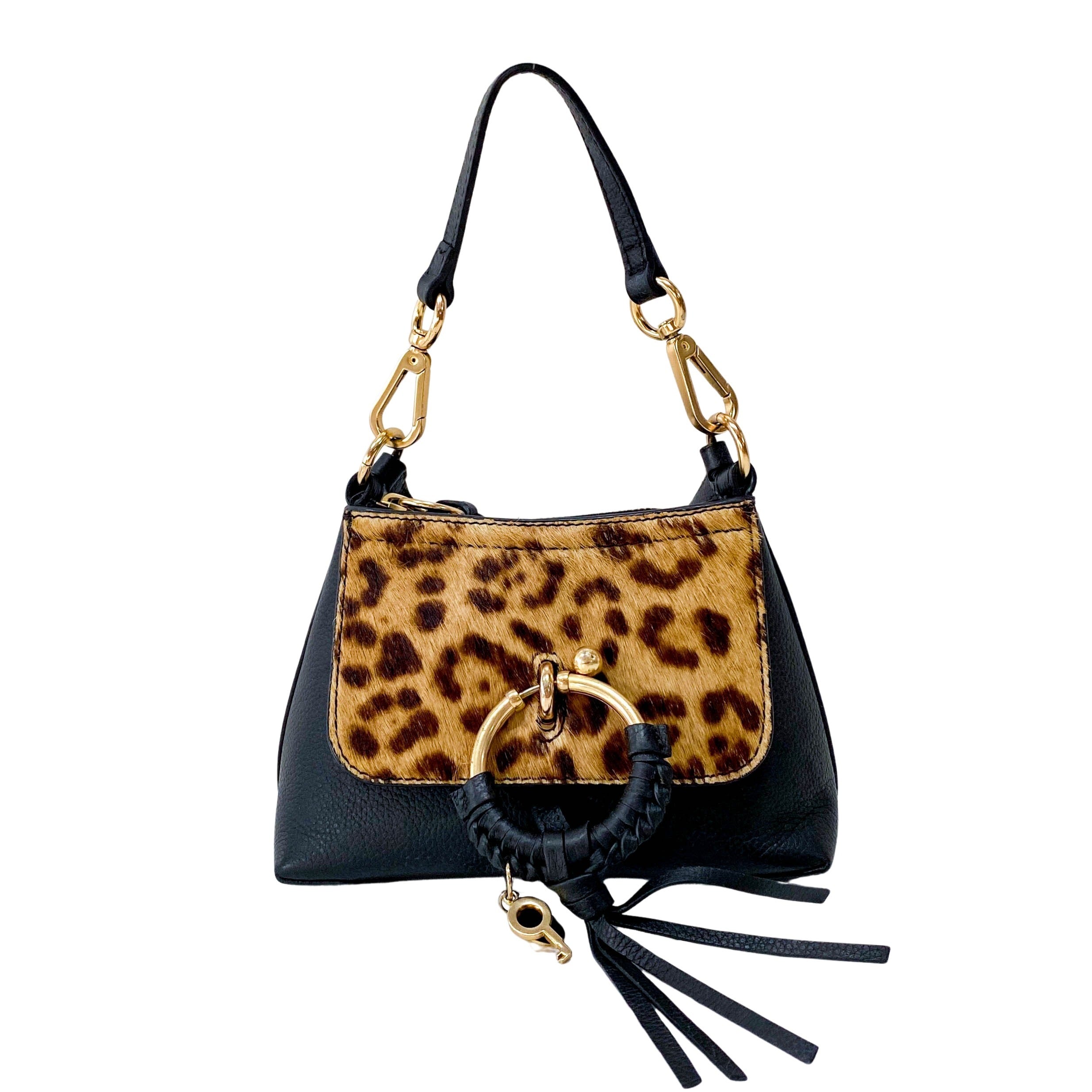 Joan Mini Black Animal Print Leather & Pony Hair Crossbody Bag