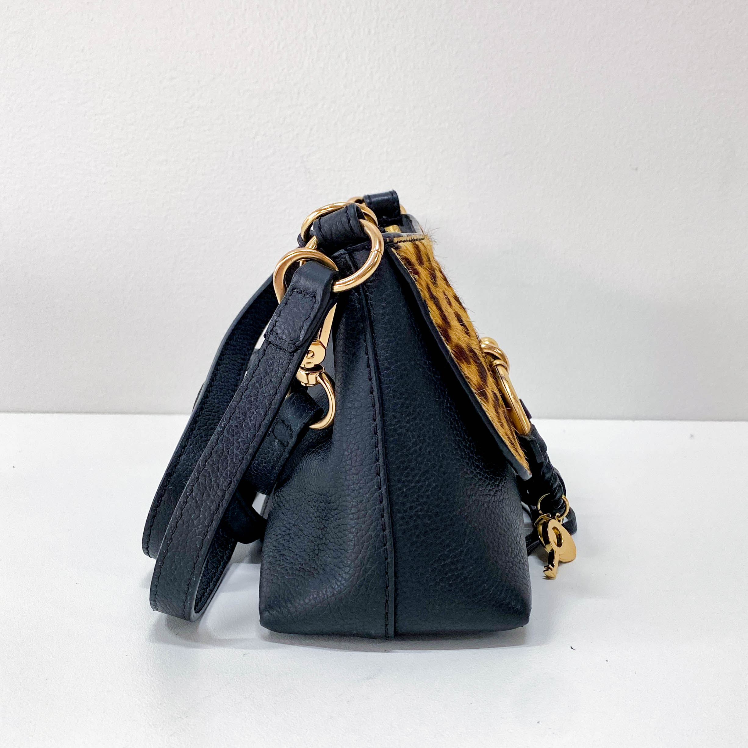 Joan Mini Black Animal Print Leather & Pony Hair Crossbody Bag