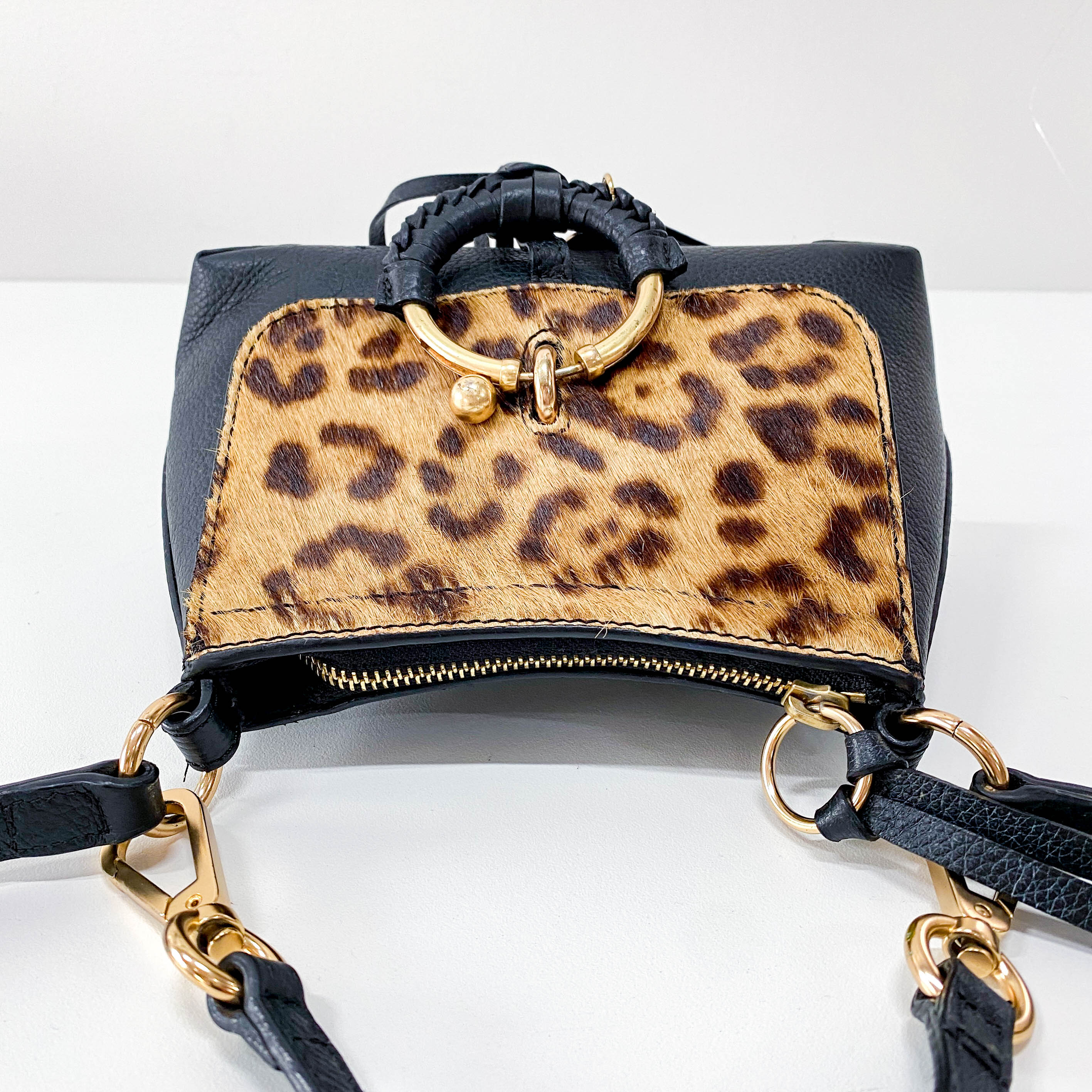 Joan Mini Black Animal Print Leather & Pony Hair Crossbody Bag