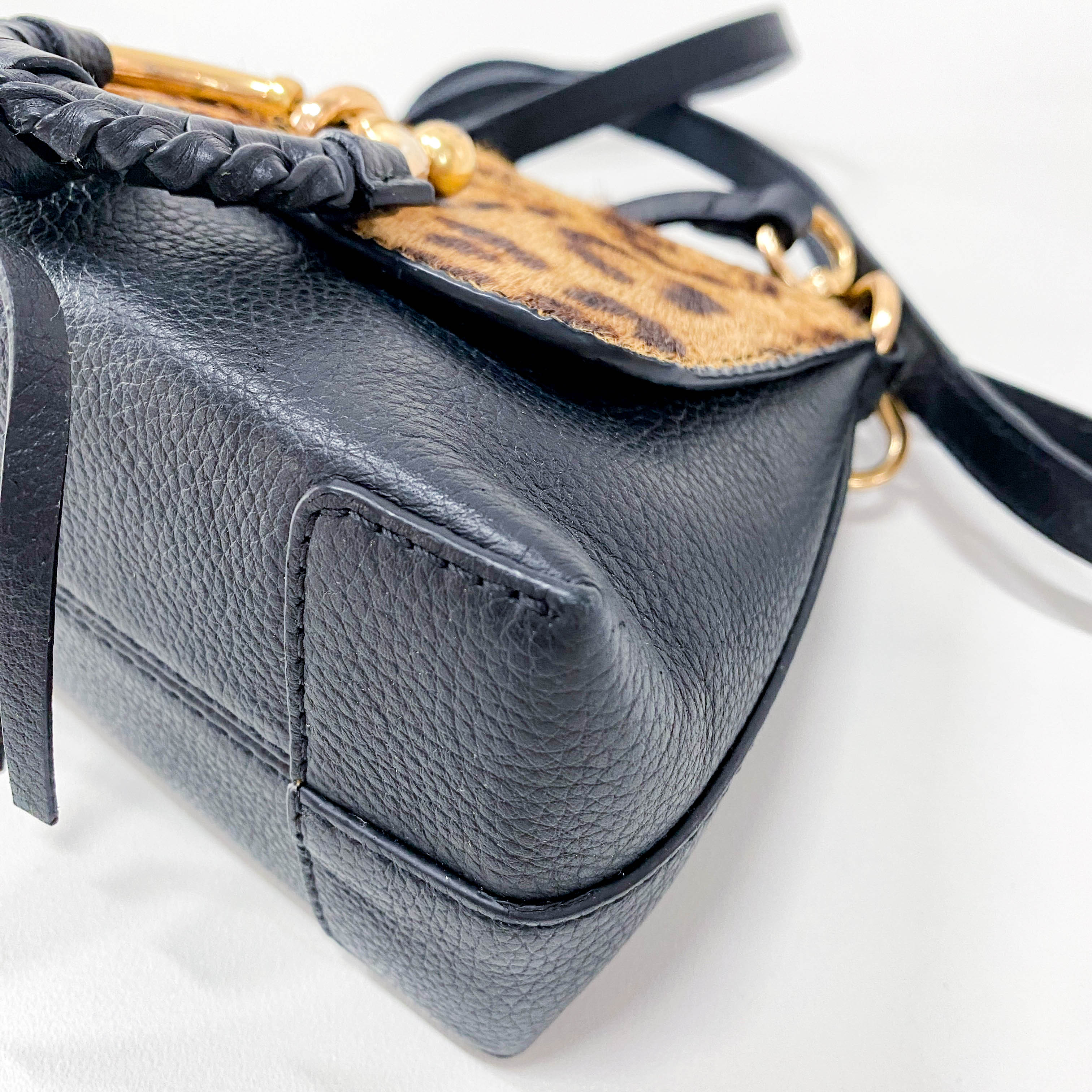 Joan Mini Black Animal Print Leather & Pony Hair Crossbody Bag