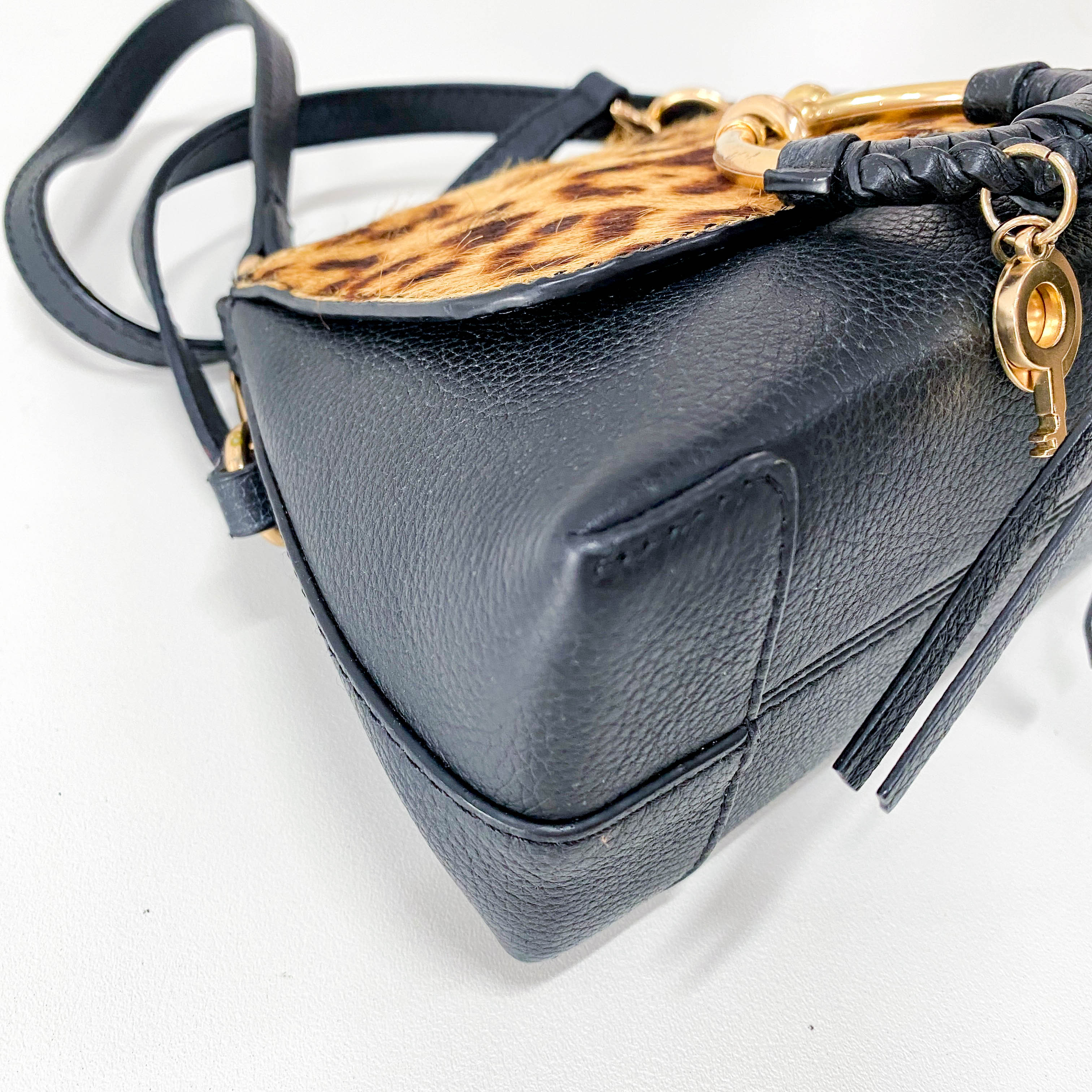 Joan Mini Black Animal Print Leather & Pony Hair Crossbody Bag