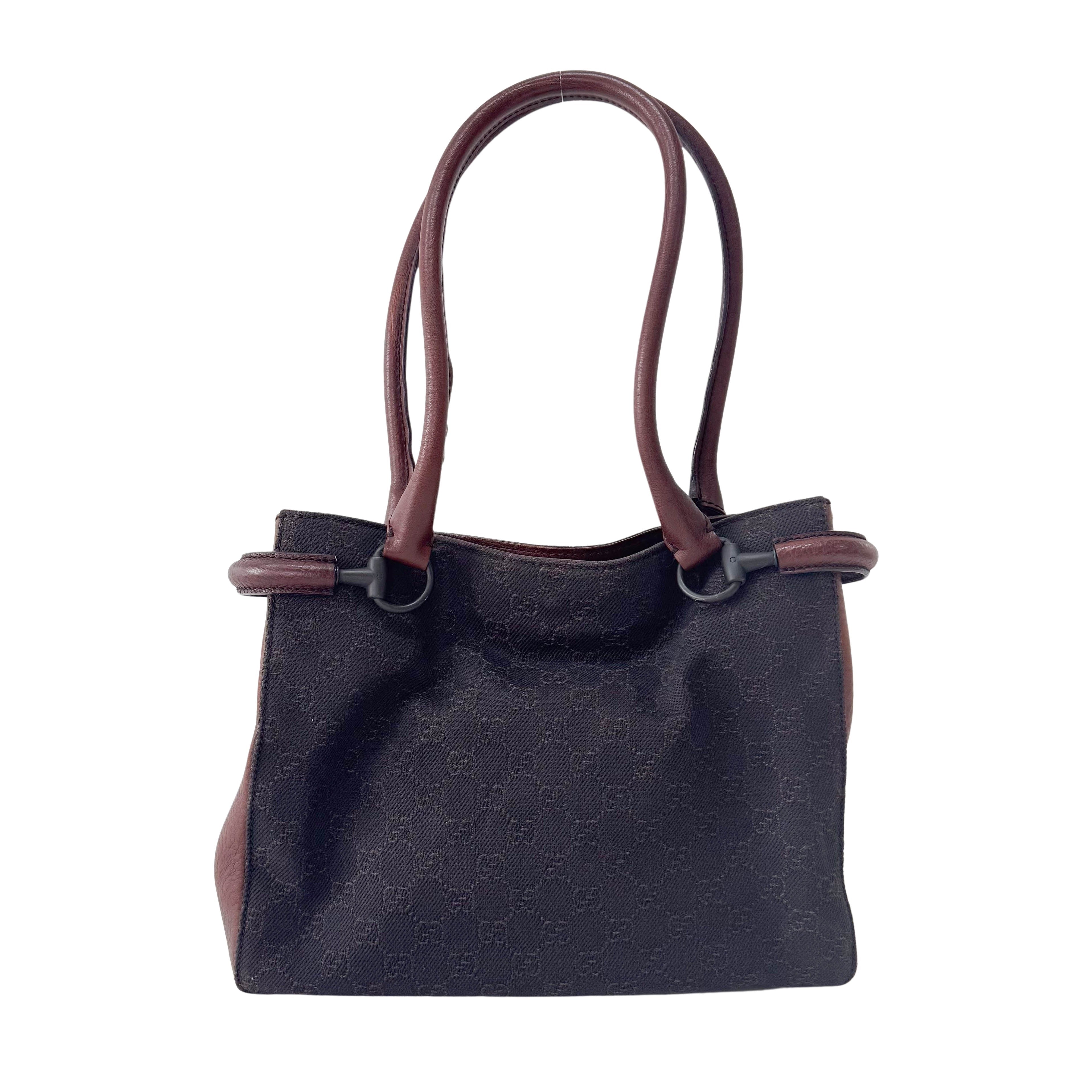 Brown GG Canvas Horsebit Shoulder Bag