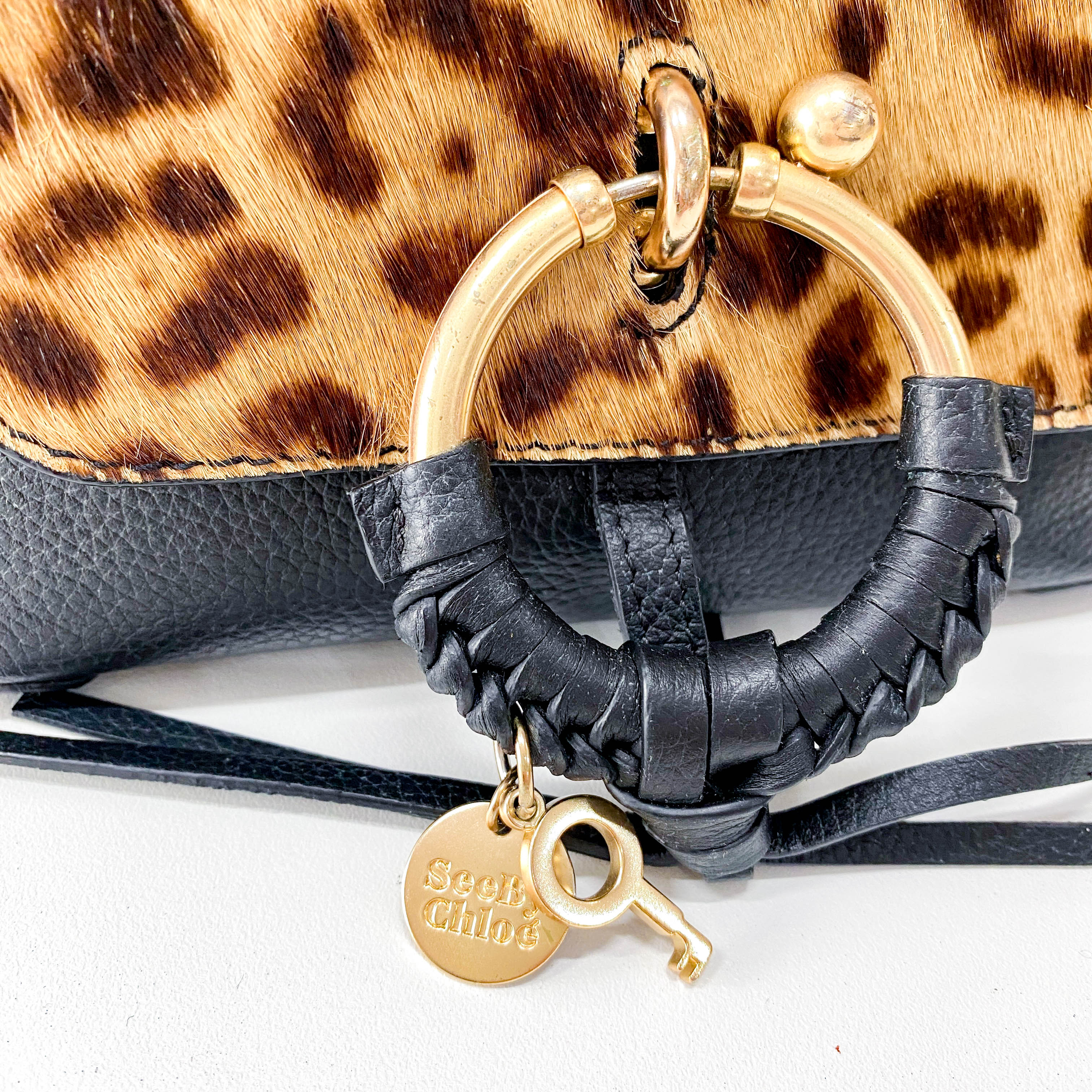 Joan Mini Black Animal Print Leather & Pony Hair Crossbody Bag