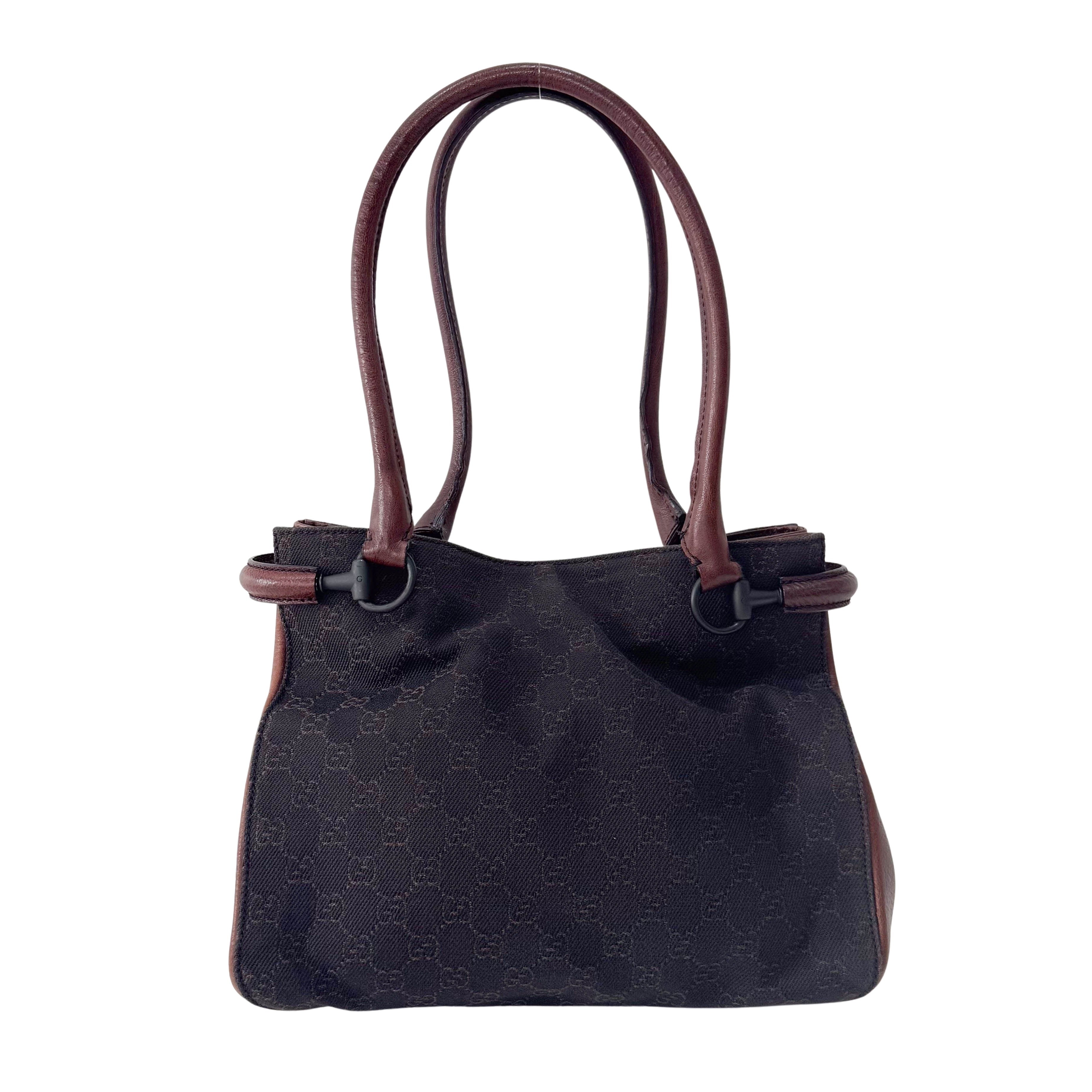 Brown GG Canvas Horsebit Shoulder Bag