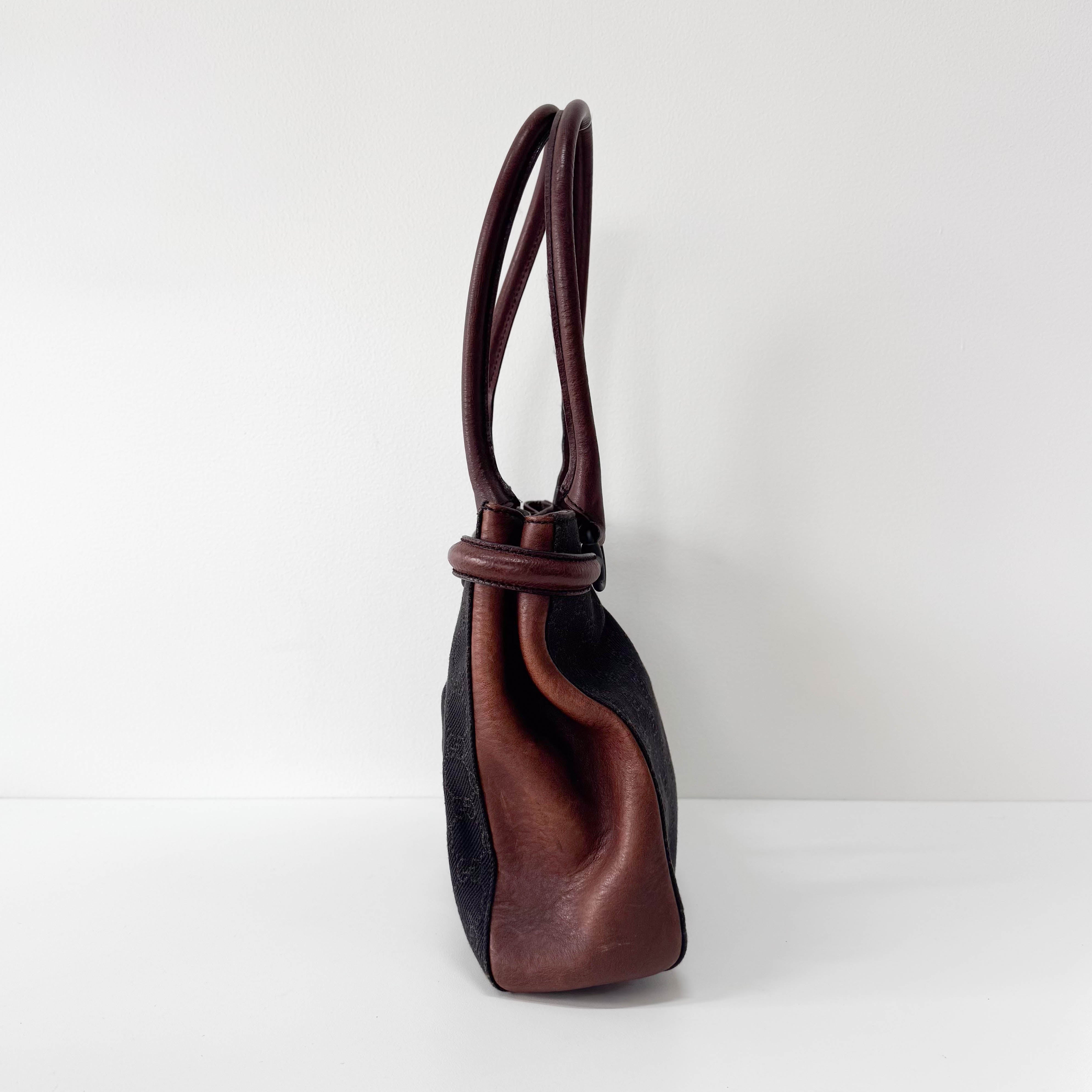 Brown GG Canvas Horsebit Shoulder Bag