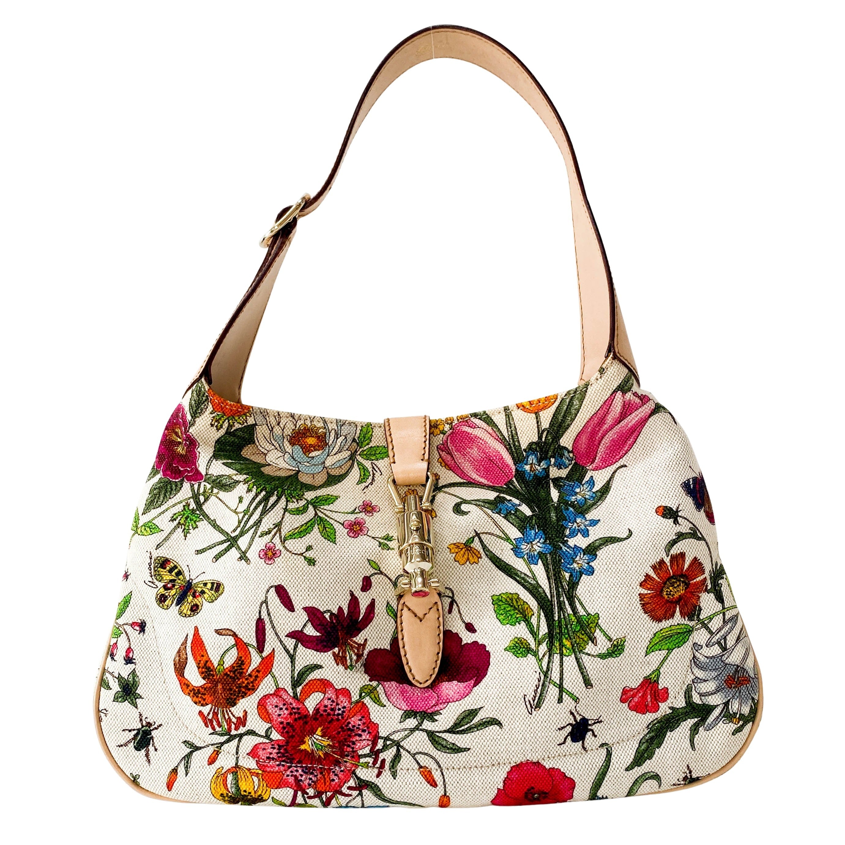 New Jackie Floral Print Canvas Shoulder Bag