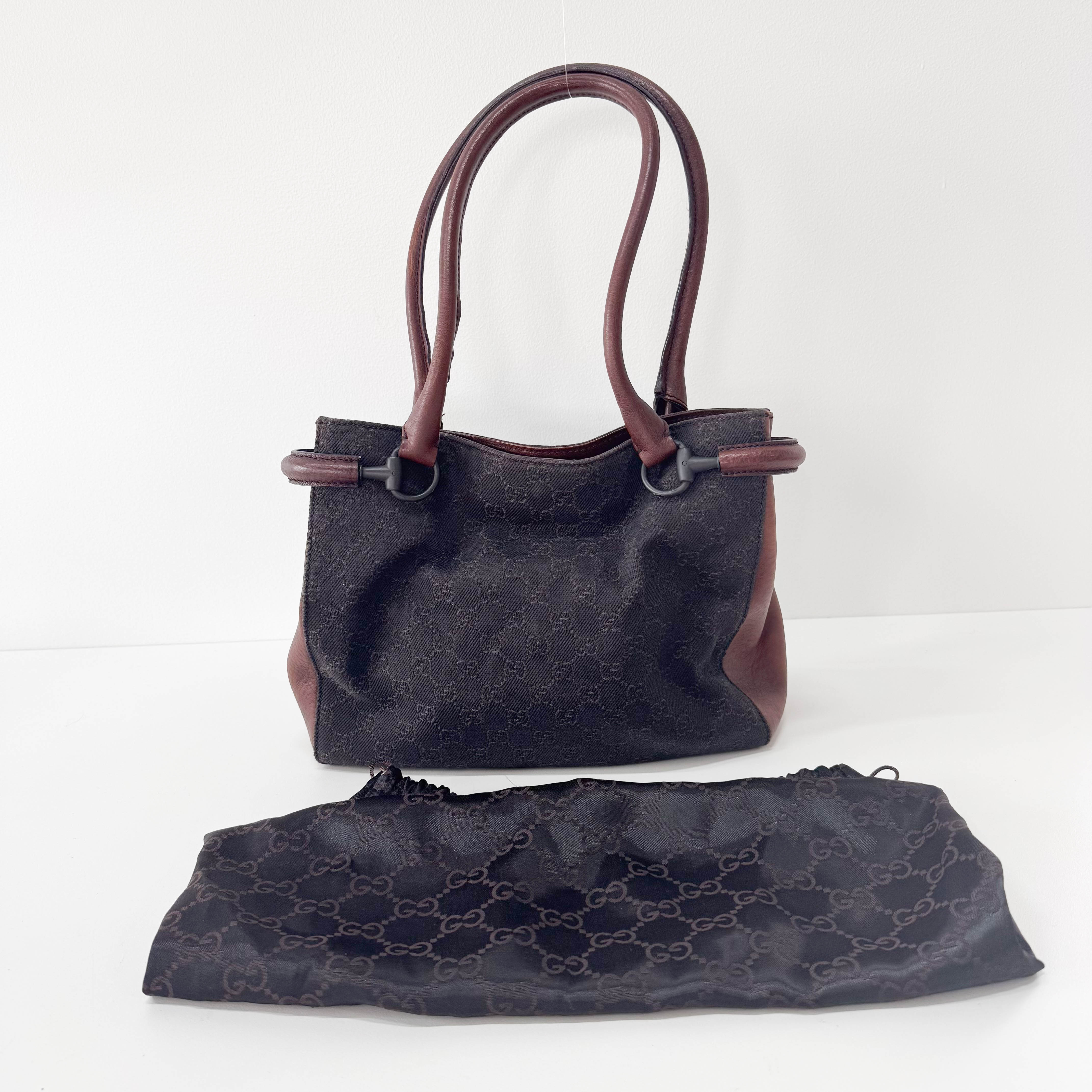 Brown GG Canvas Horsebit Shoulder Bag