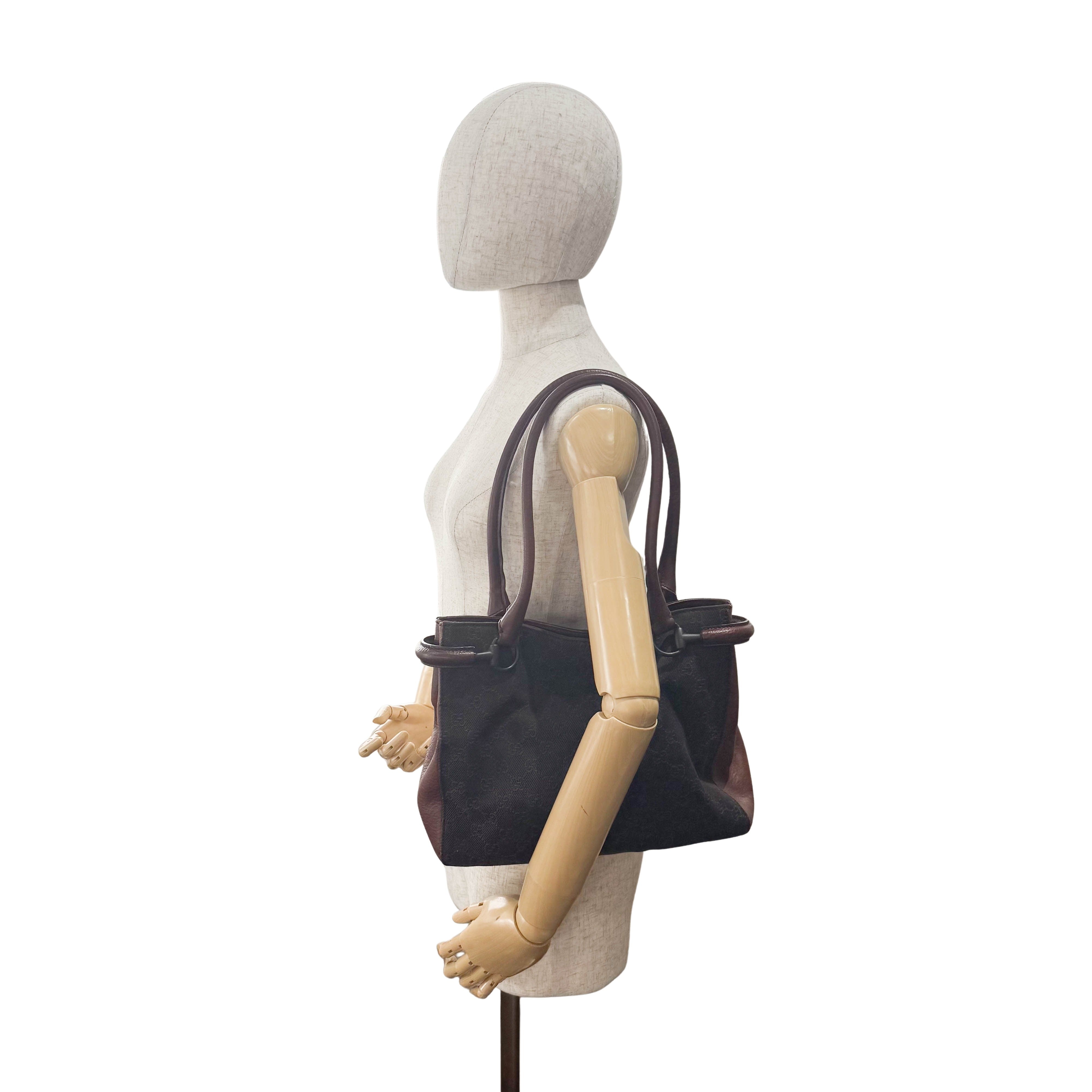 Brown GG Canvas Horsebit Shoulder Bag