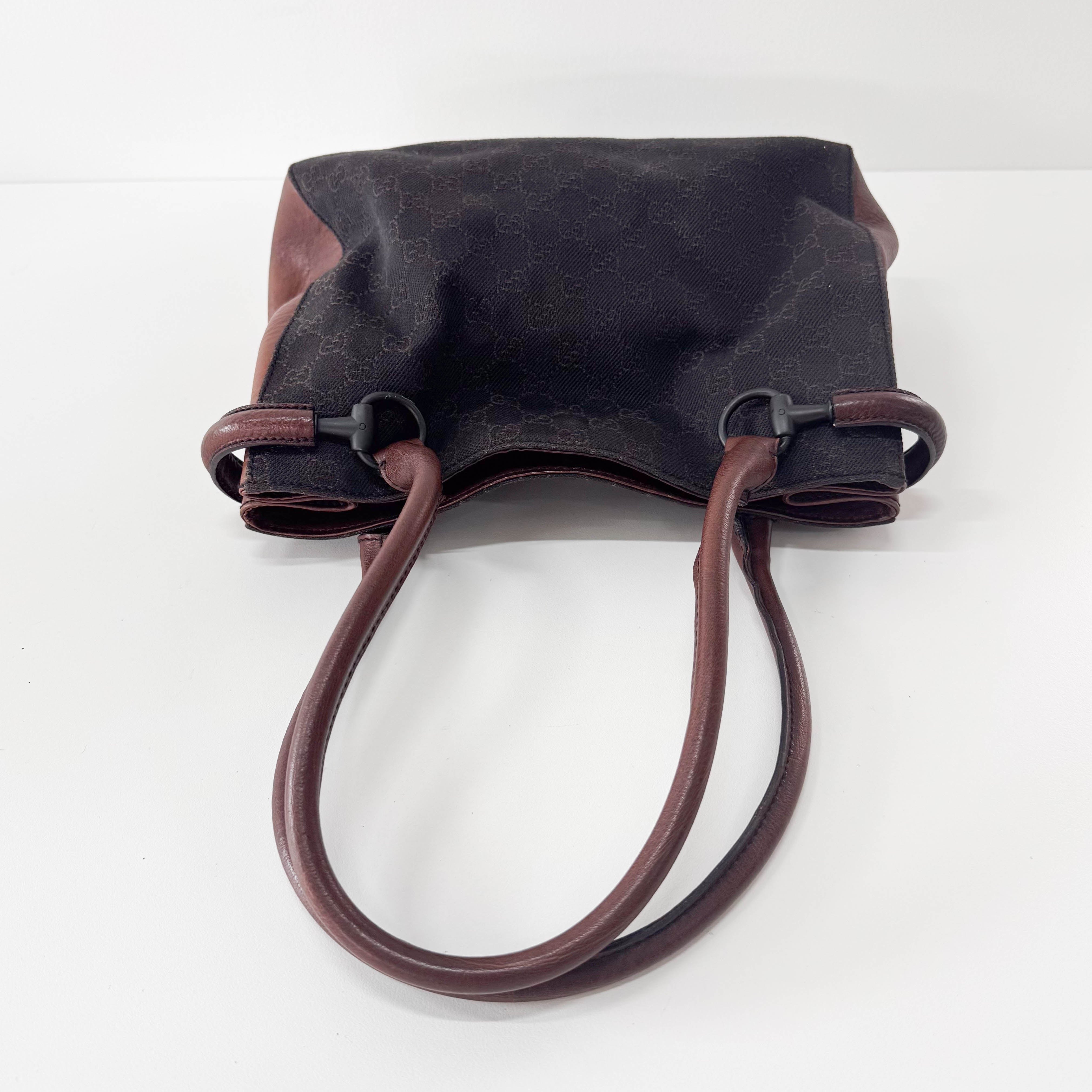 Brown GG Canvas Horsebit Shoulder Bag