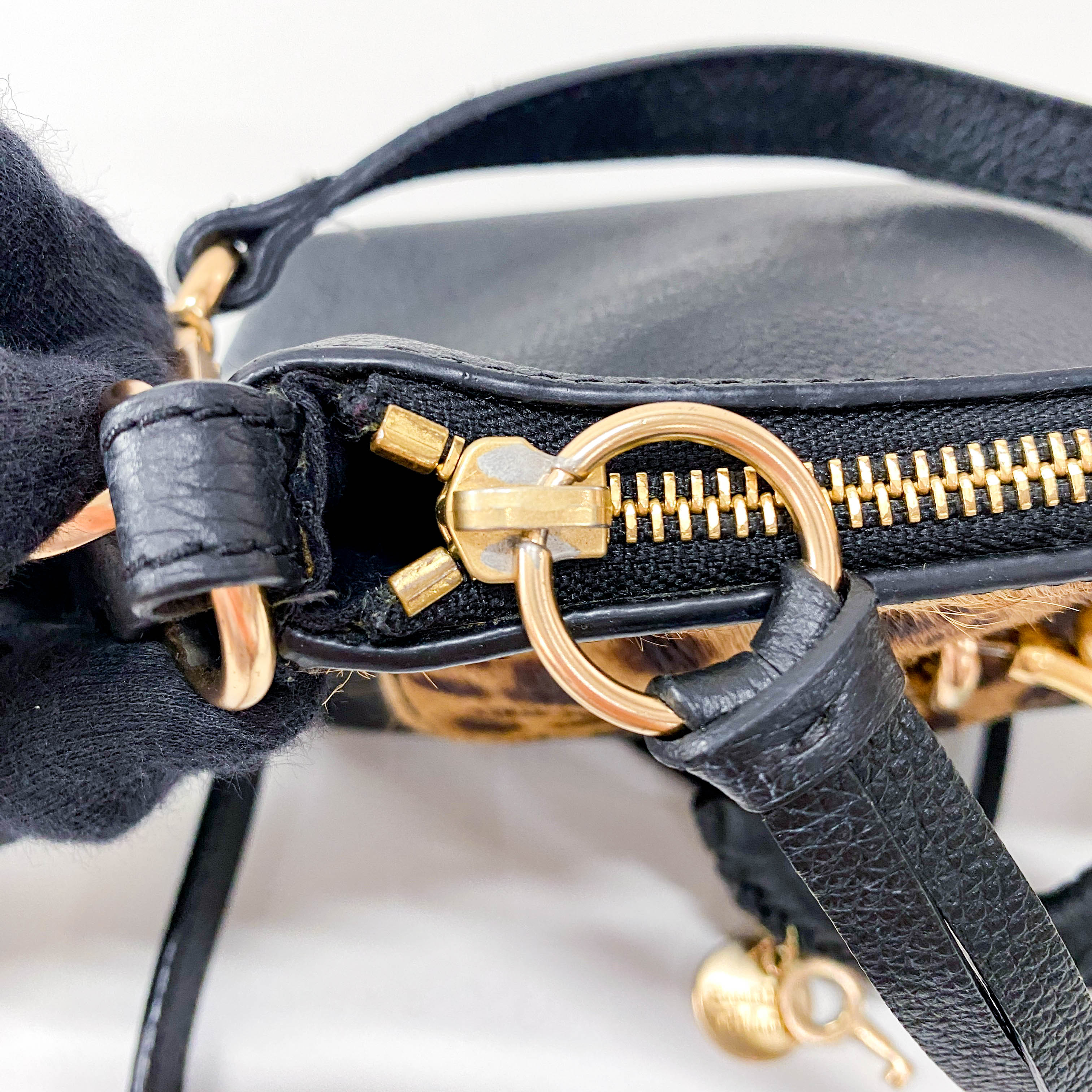 Joan Mini Black Animal Print Leather & Pony Hair Crossbody Bag