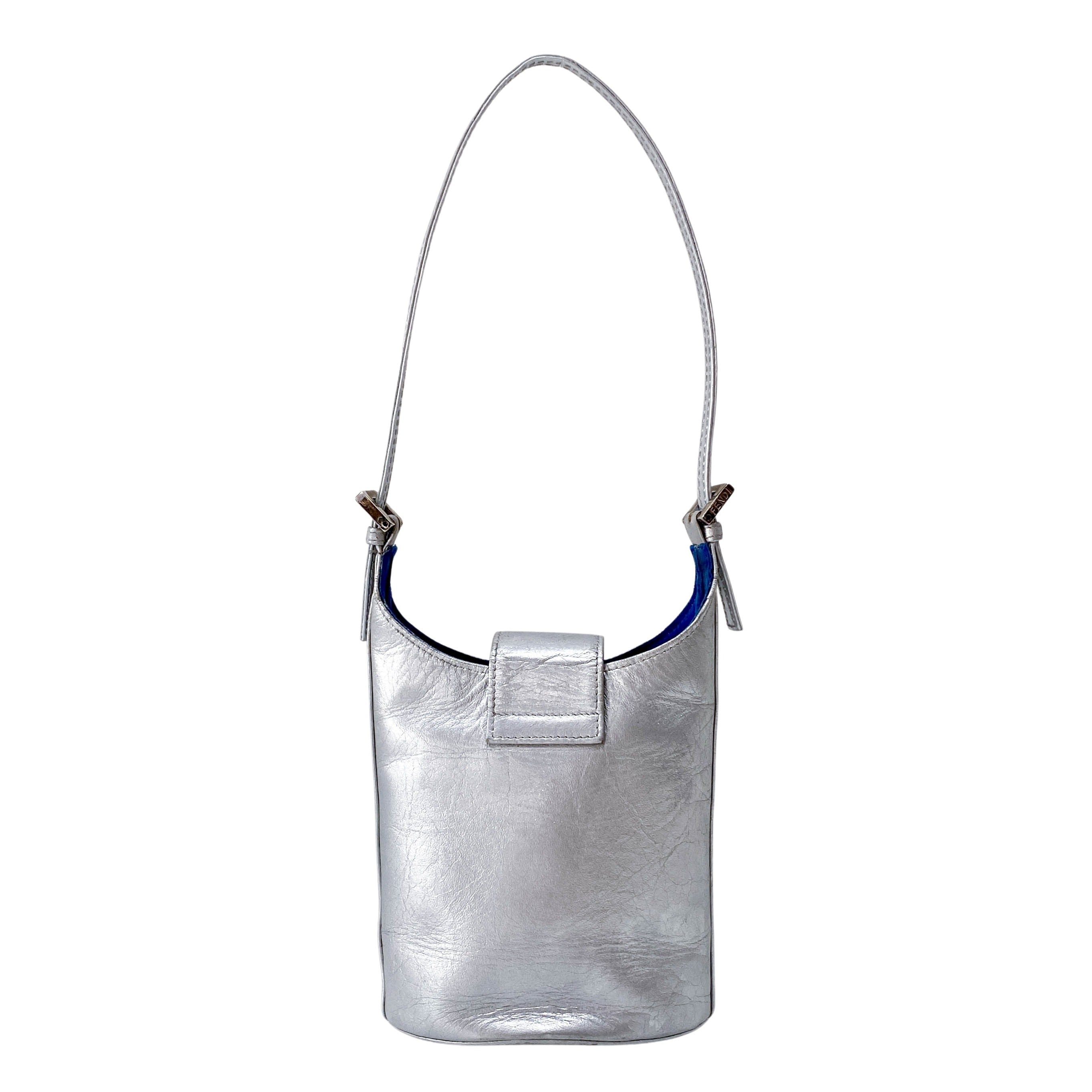 Mini Bucket Metallic Silver Leather Shoulder Bag