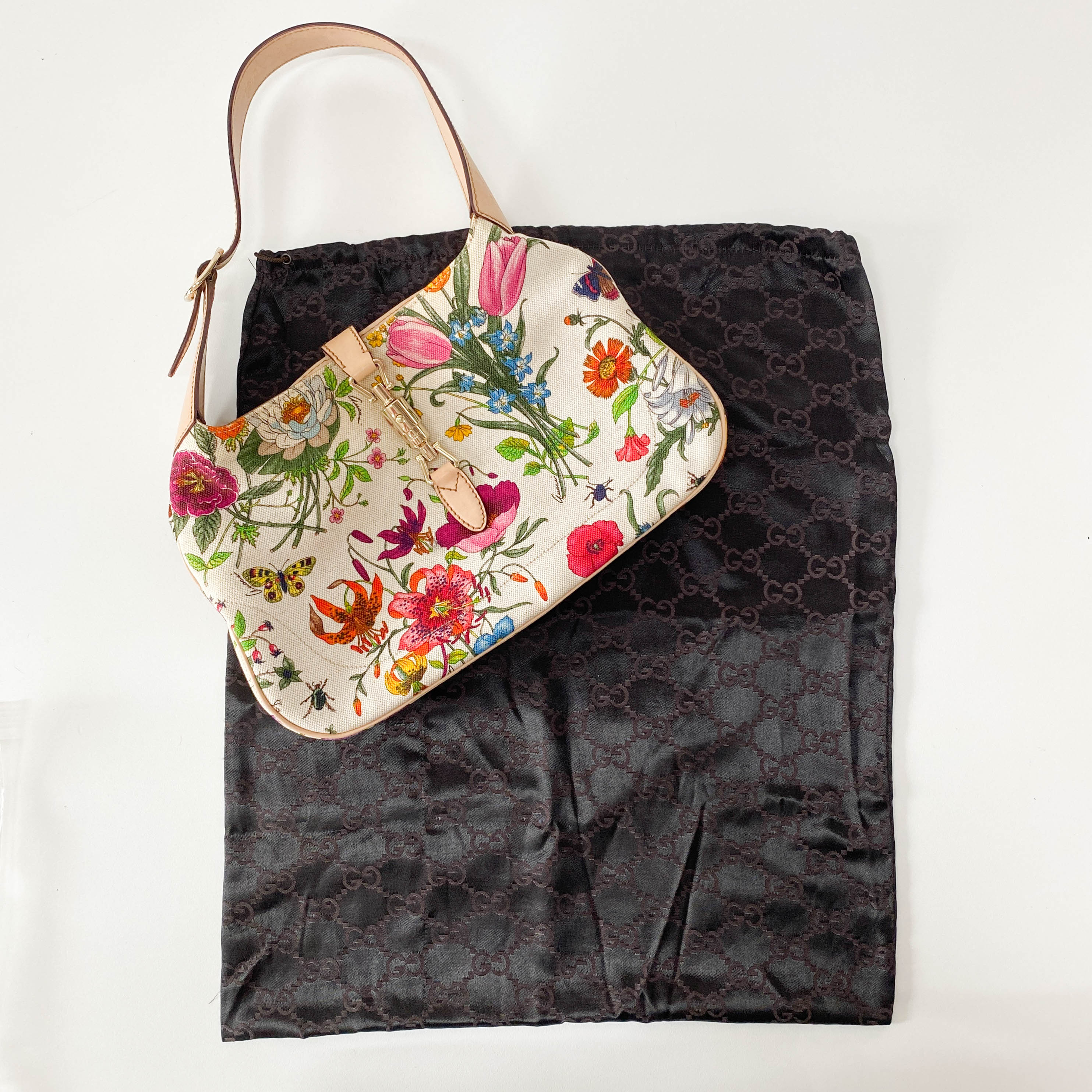 New Jackie Floral Print Canvas Shoulder Bag