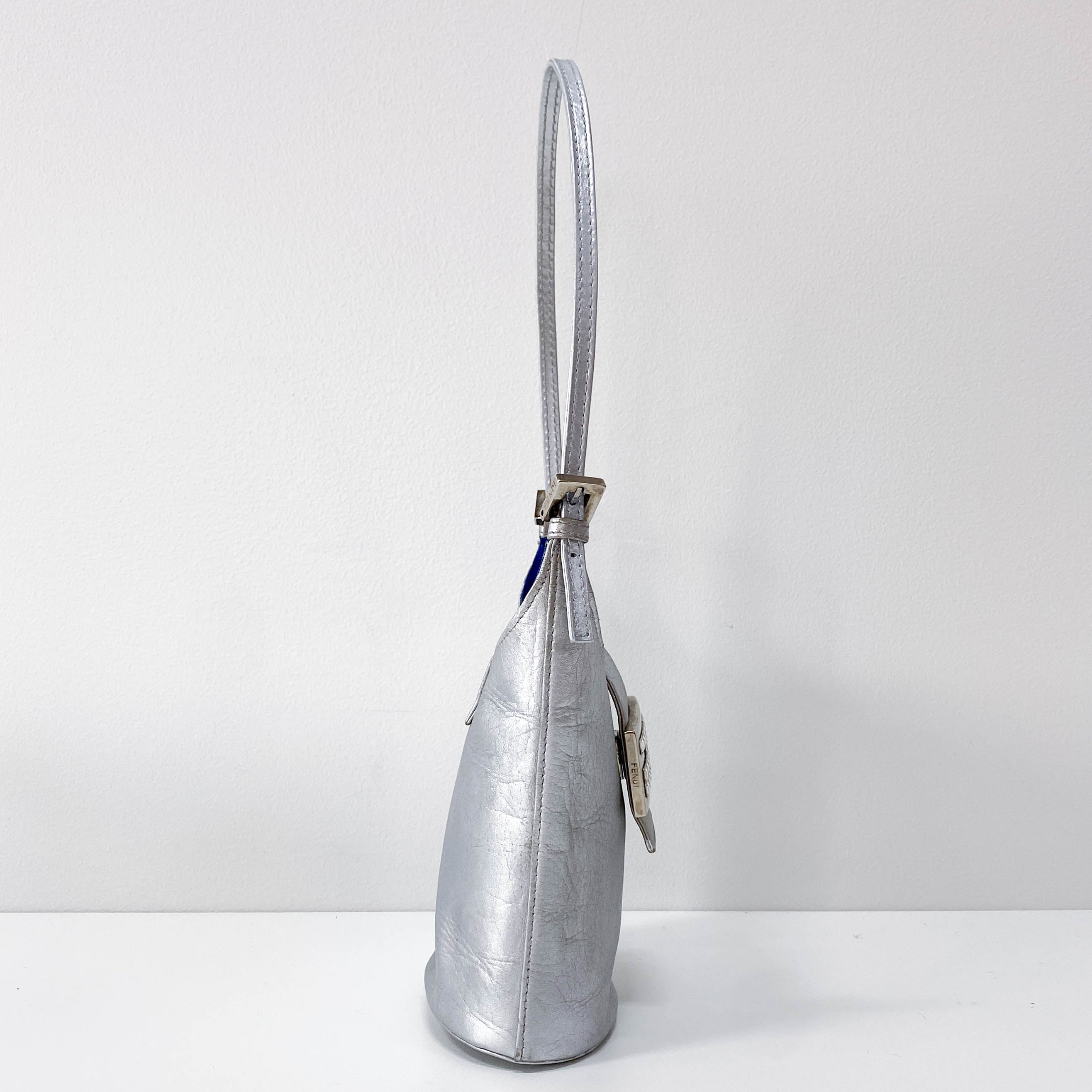 Mini Bucket Metallic Silver Leather Shoulder Bag