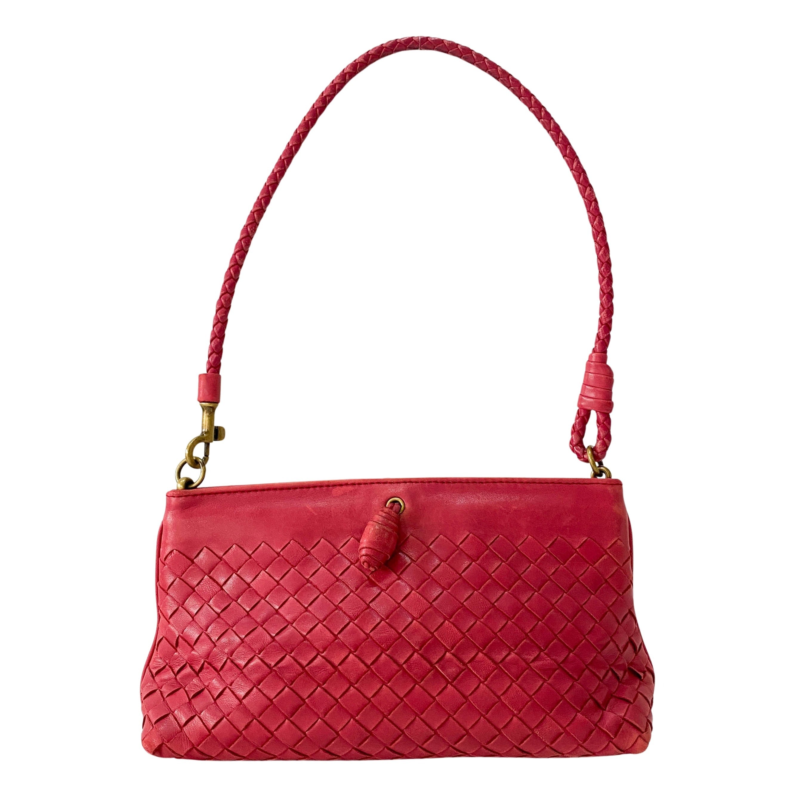 Intrecciato Pink Leather Shoulder Bag