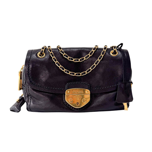 Black Leather Chain Shoulder Bag
