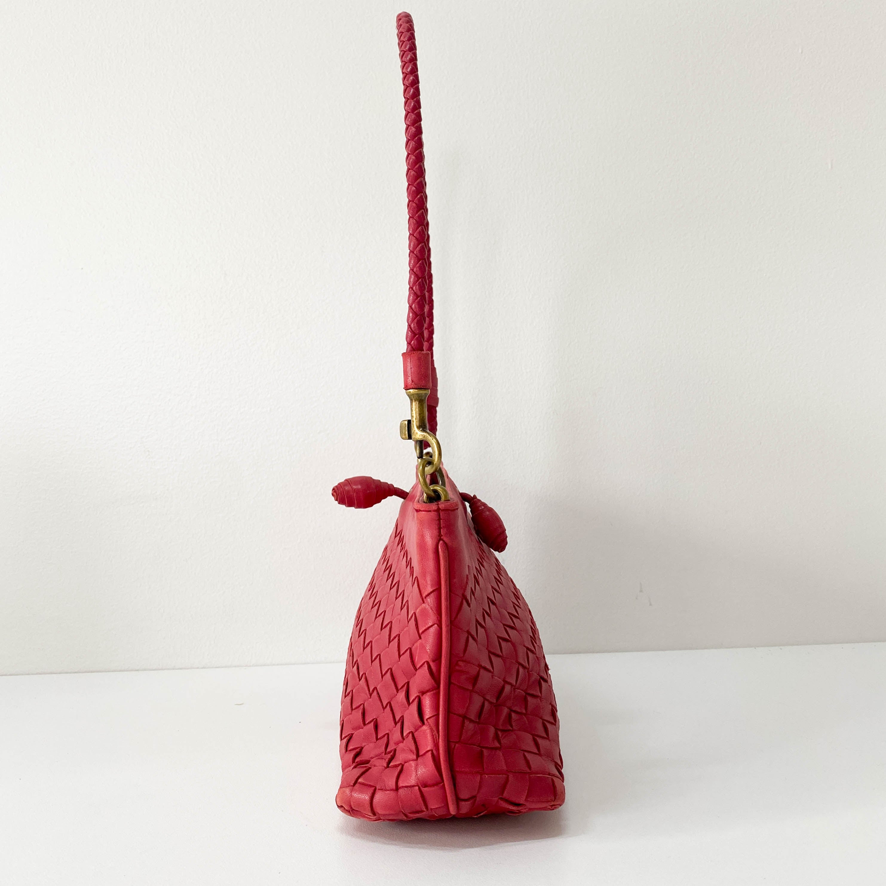 Intrecciato Pink Leather Shoulder Bag