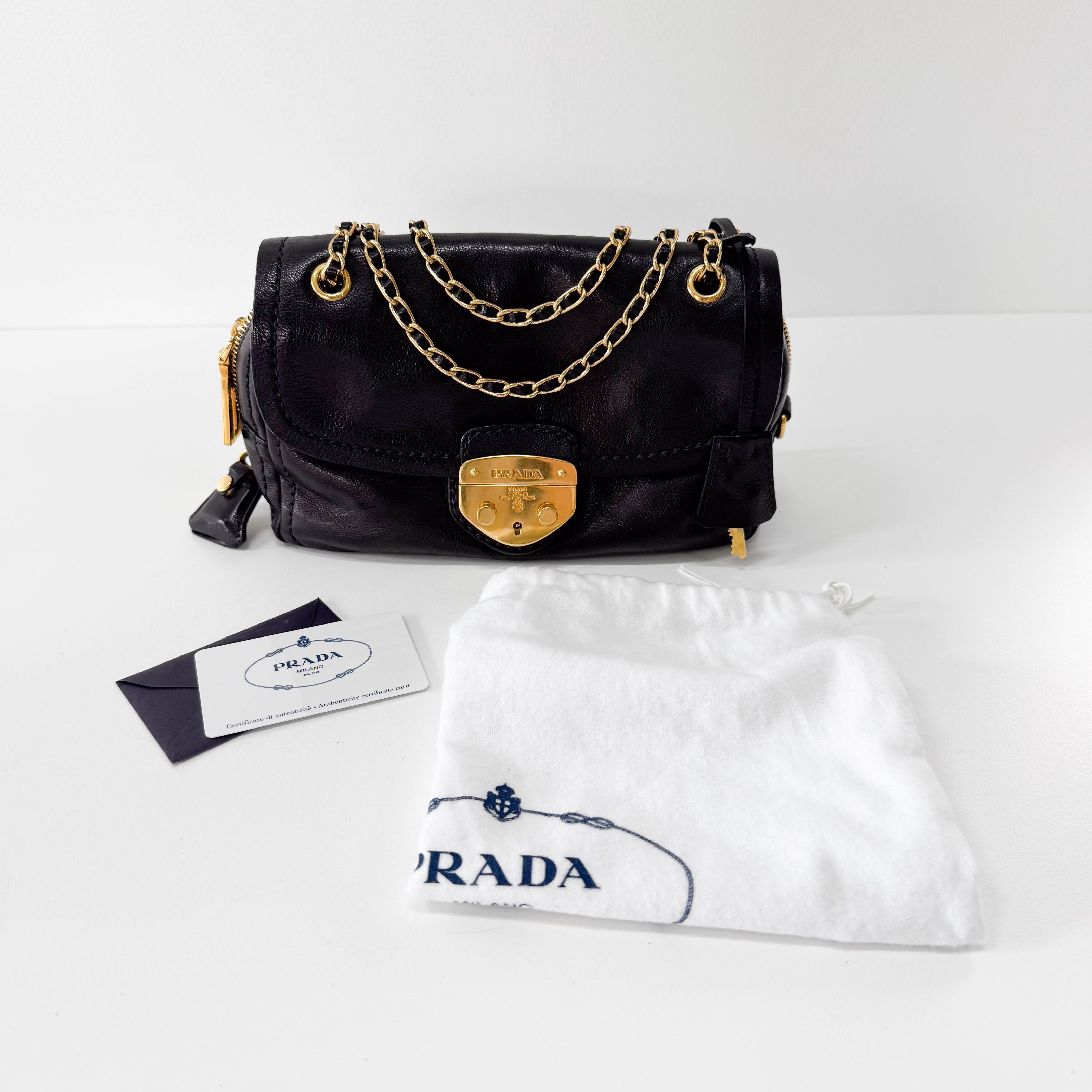 Black Leather Chain Shoulder Bag