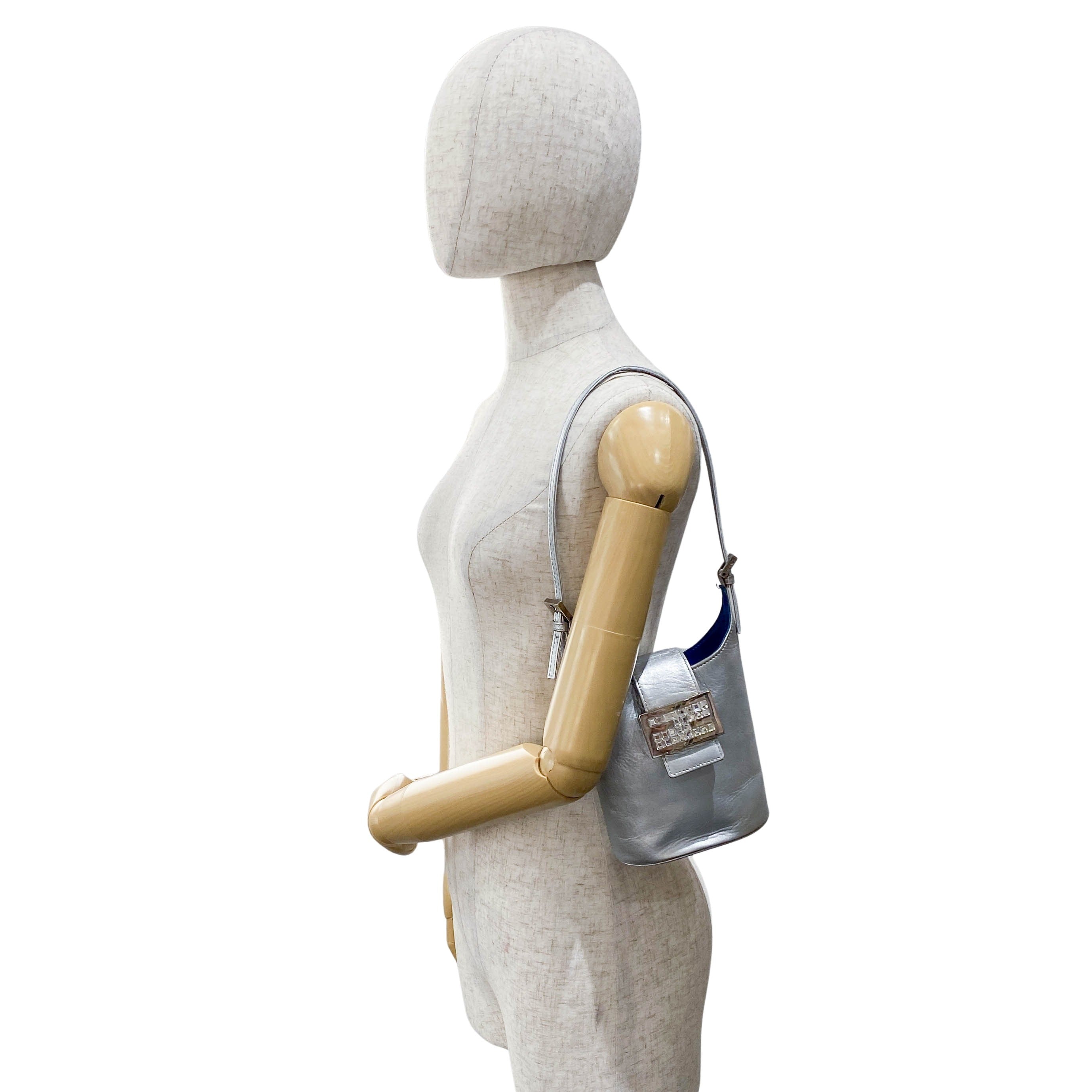 Mini Bucket Metallic Silver Leather Shoulder Bag